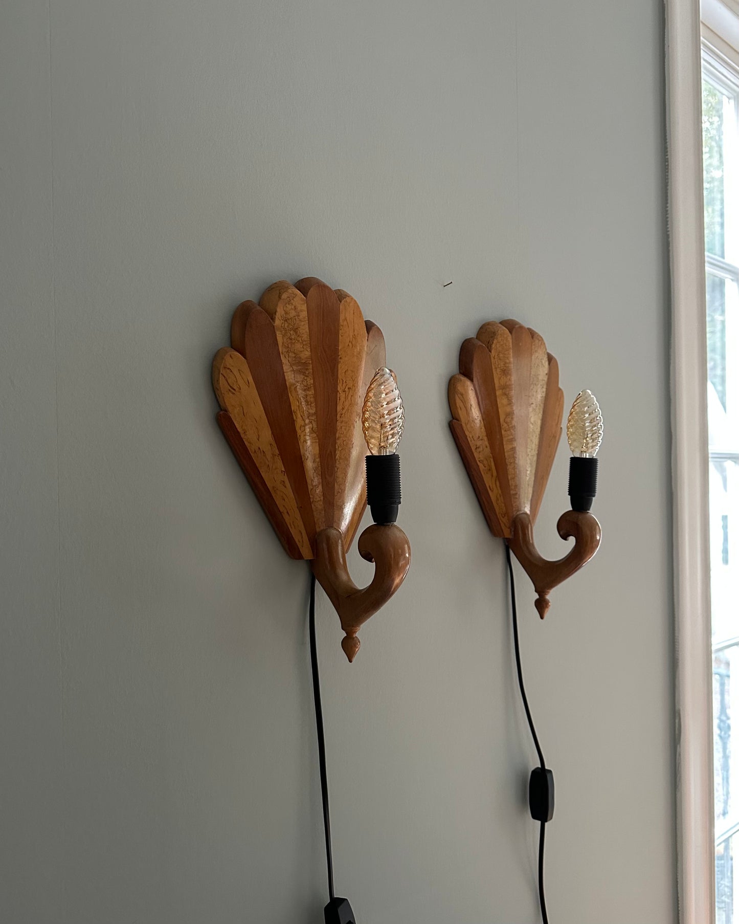 Mid-Century Wooden Wall Sconces