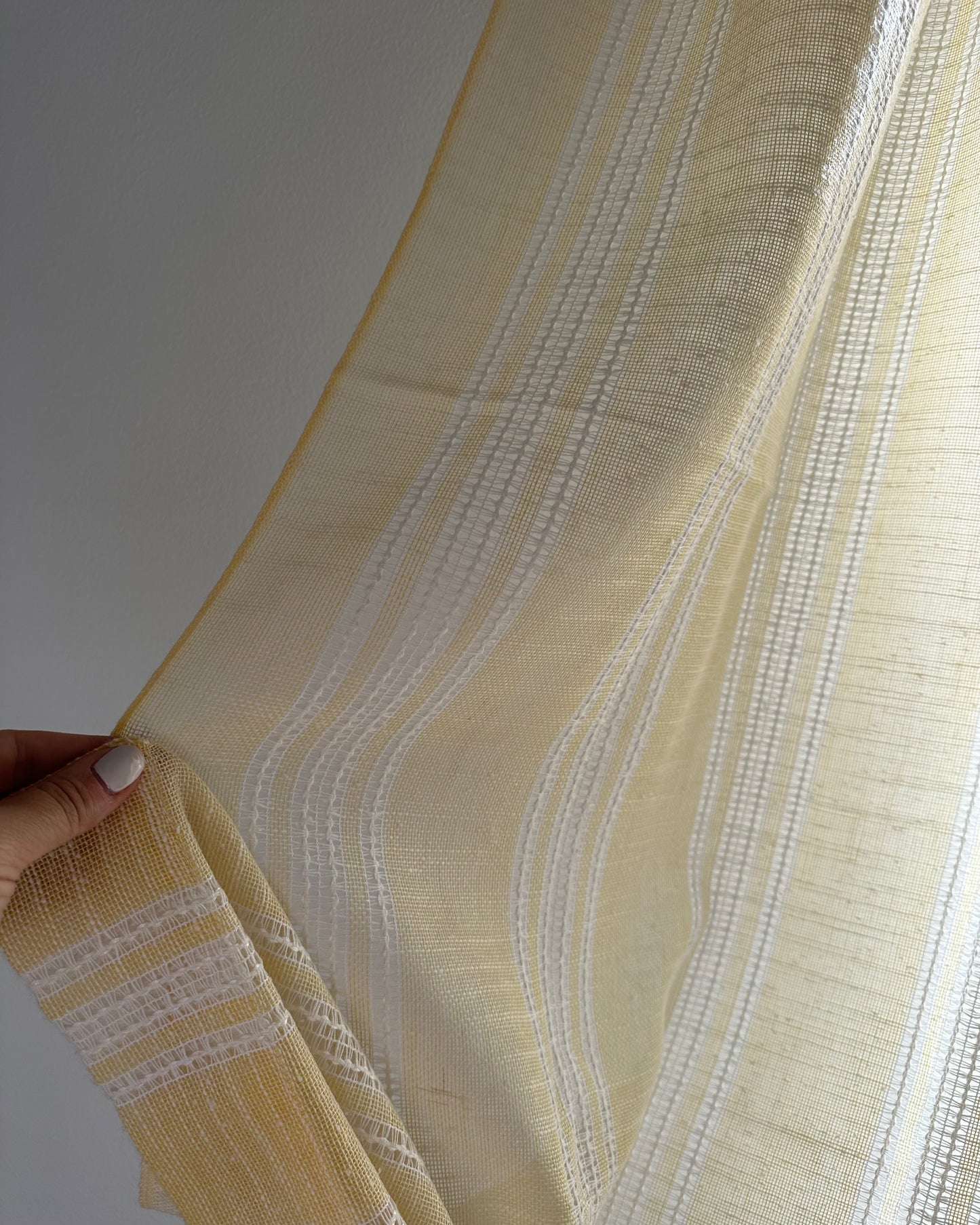 Pair of White and Yellow Curtains