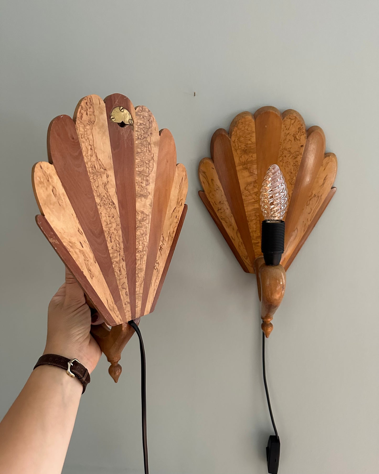 Mid-Century Wooden Wall Sconces