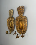Load image into Gallery viewer, Pair of three - armed brass wall sconces