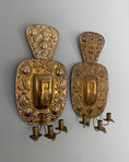 Load image into Gallery viewer, Pair of three - armed brass wall sconces