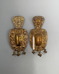 Load image into Gallery viewer, Pair of three - armed brass wall sconces
