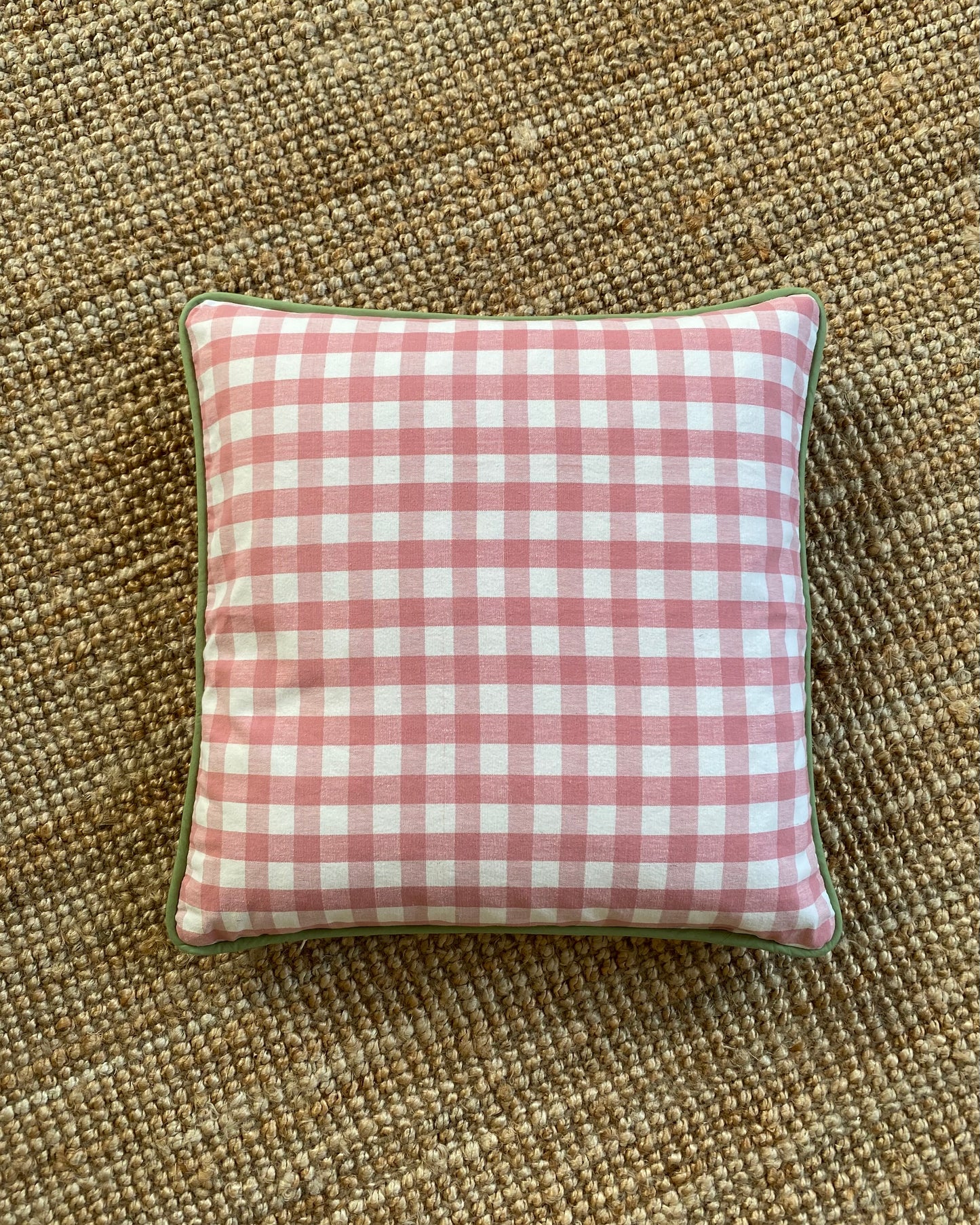 Checked Pink and White + Green Piping