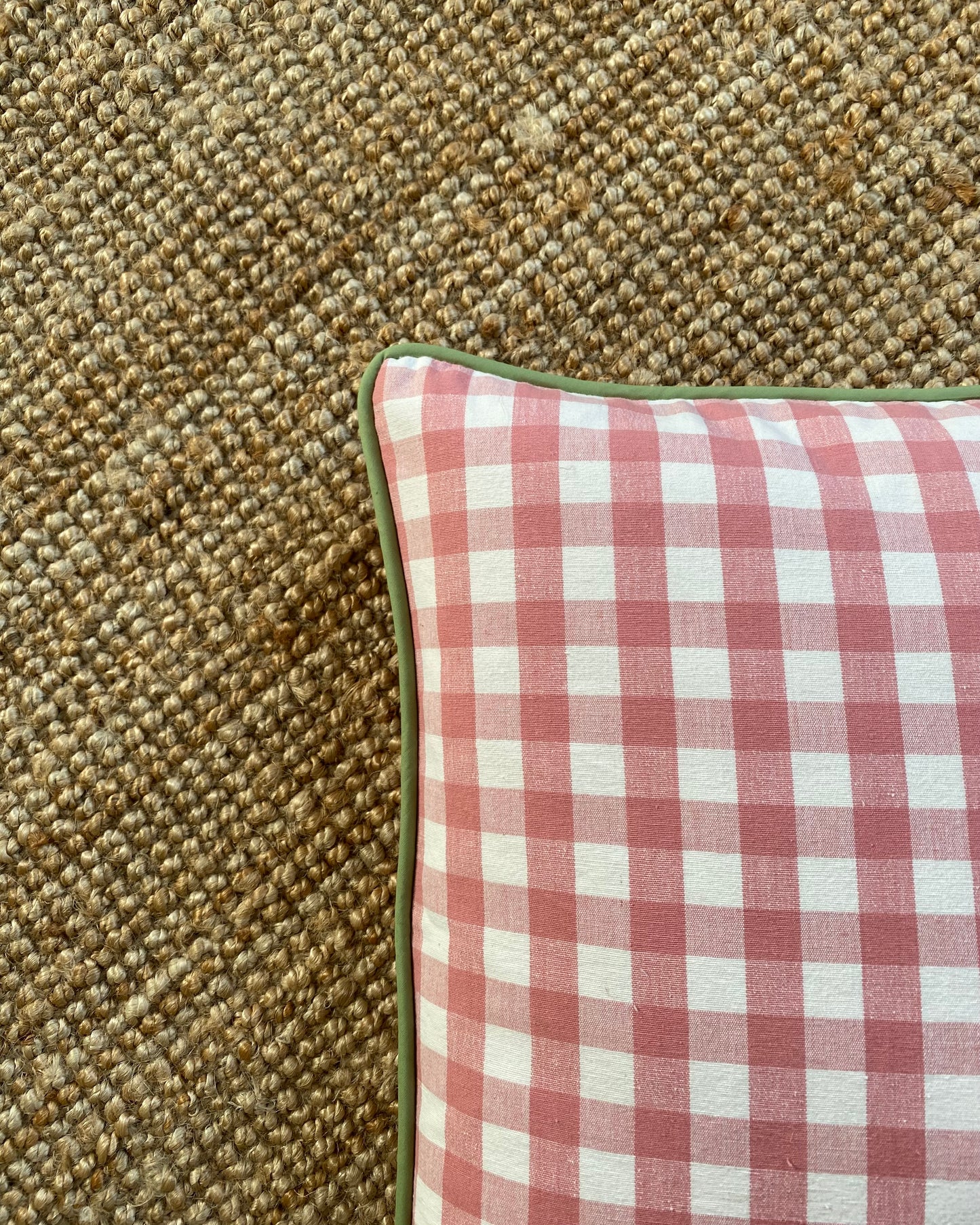 Checked Pink and White + Green Piping