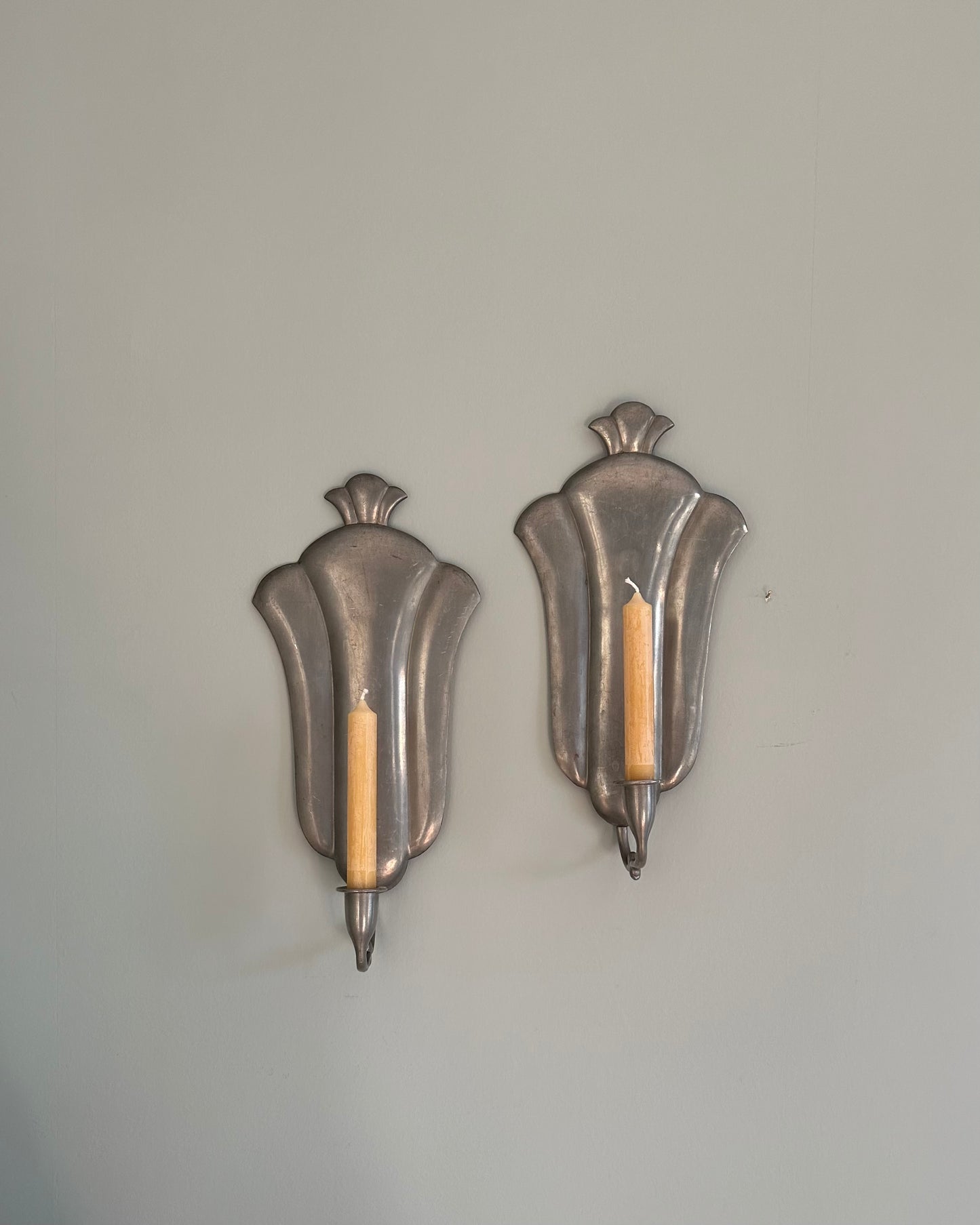 Pair of Pewter Wall Sconces