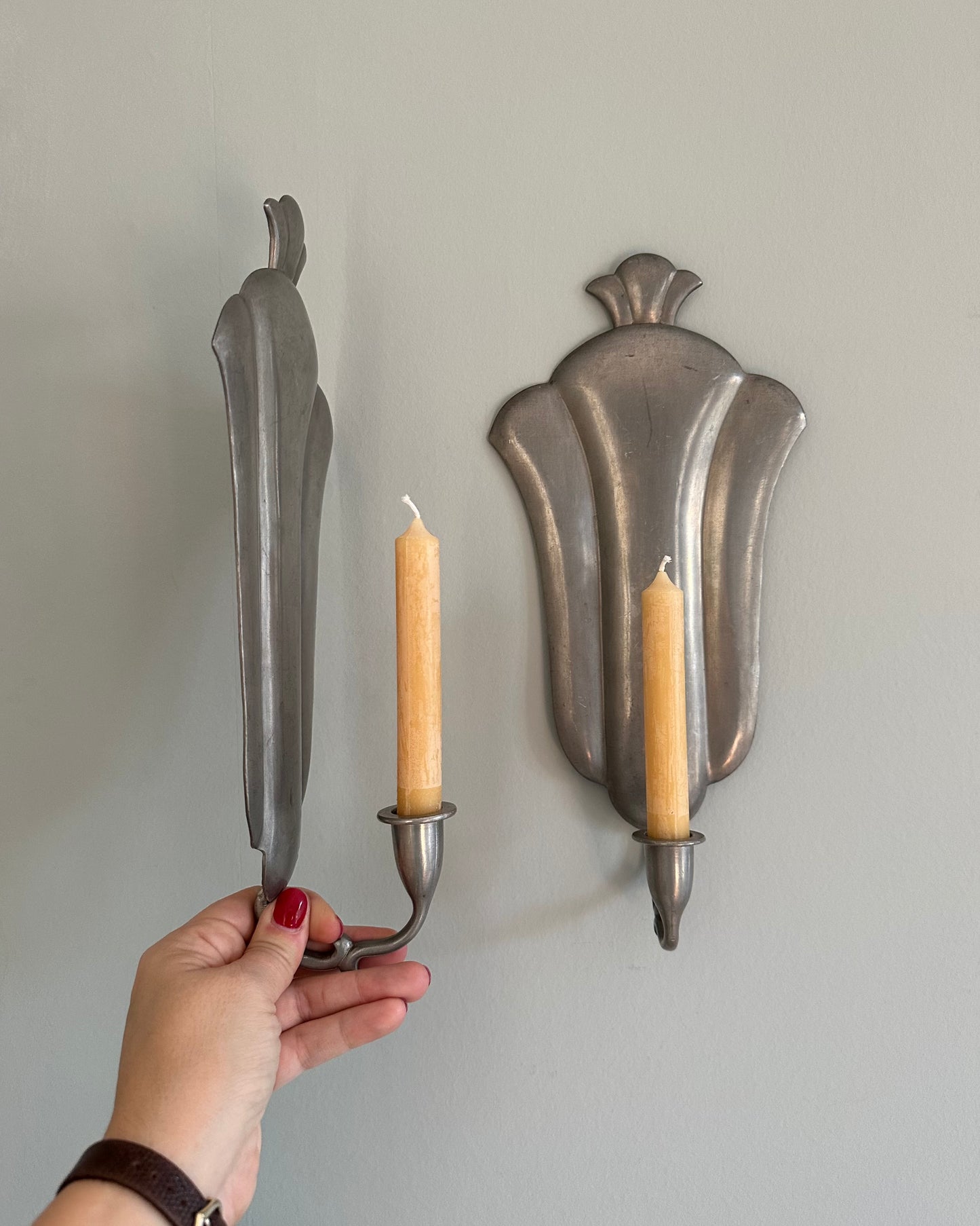 Pair of Pewter Wall Sconces