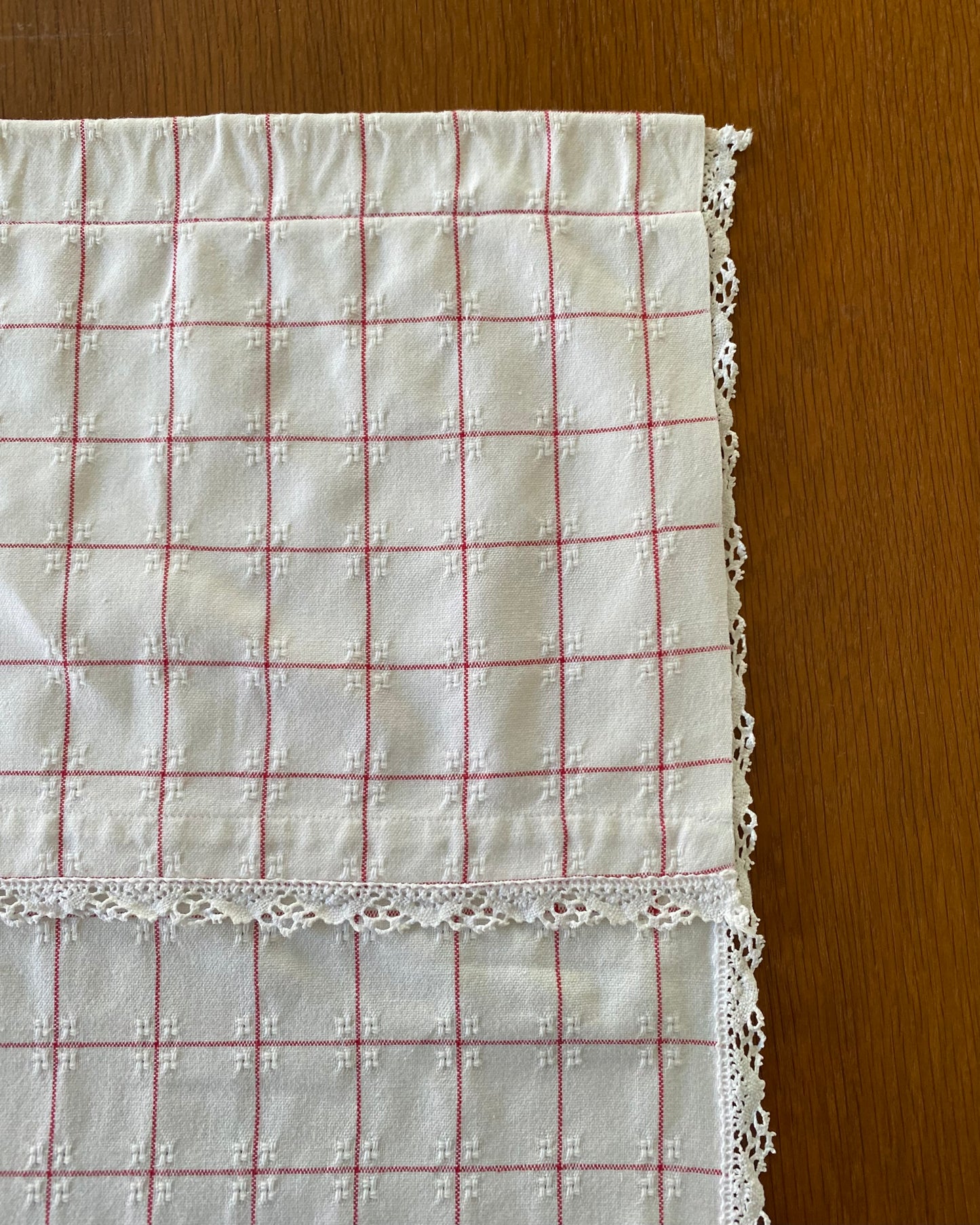 Pair of Vintage Checked Curtains in White and Red