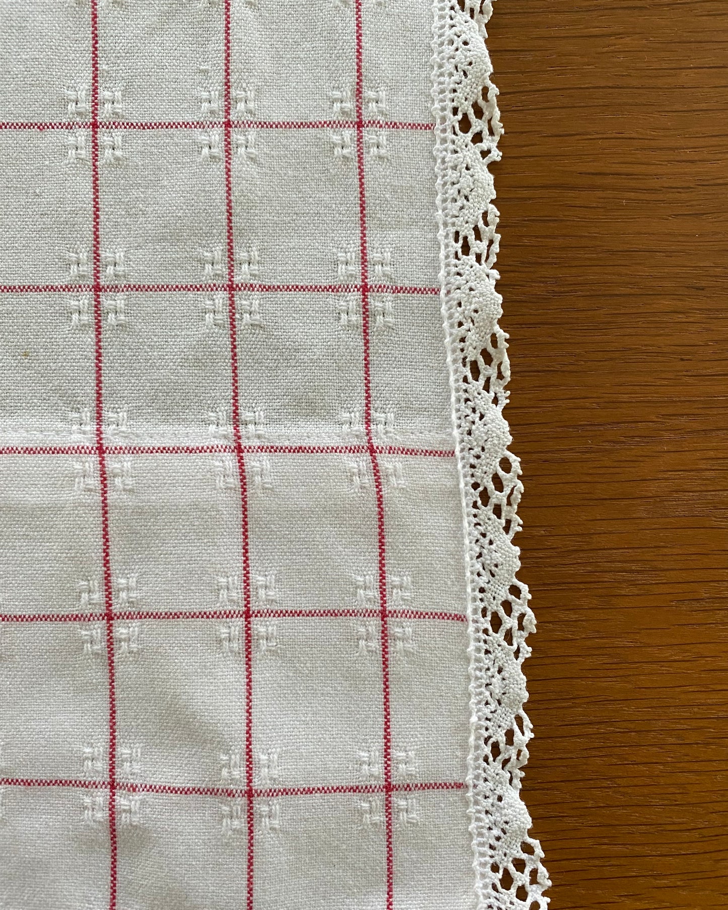 Pair of Vintage Checked Curtains in White and Red