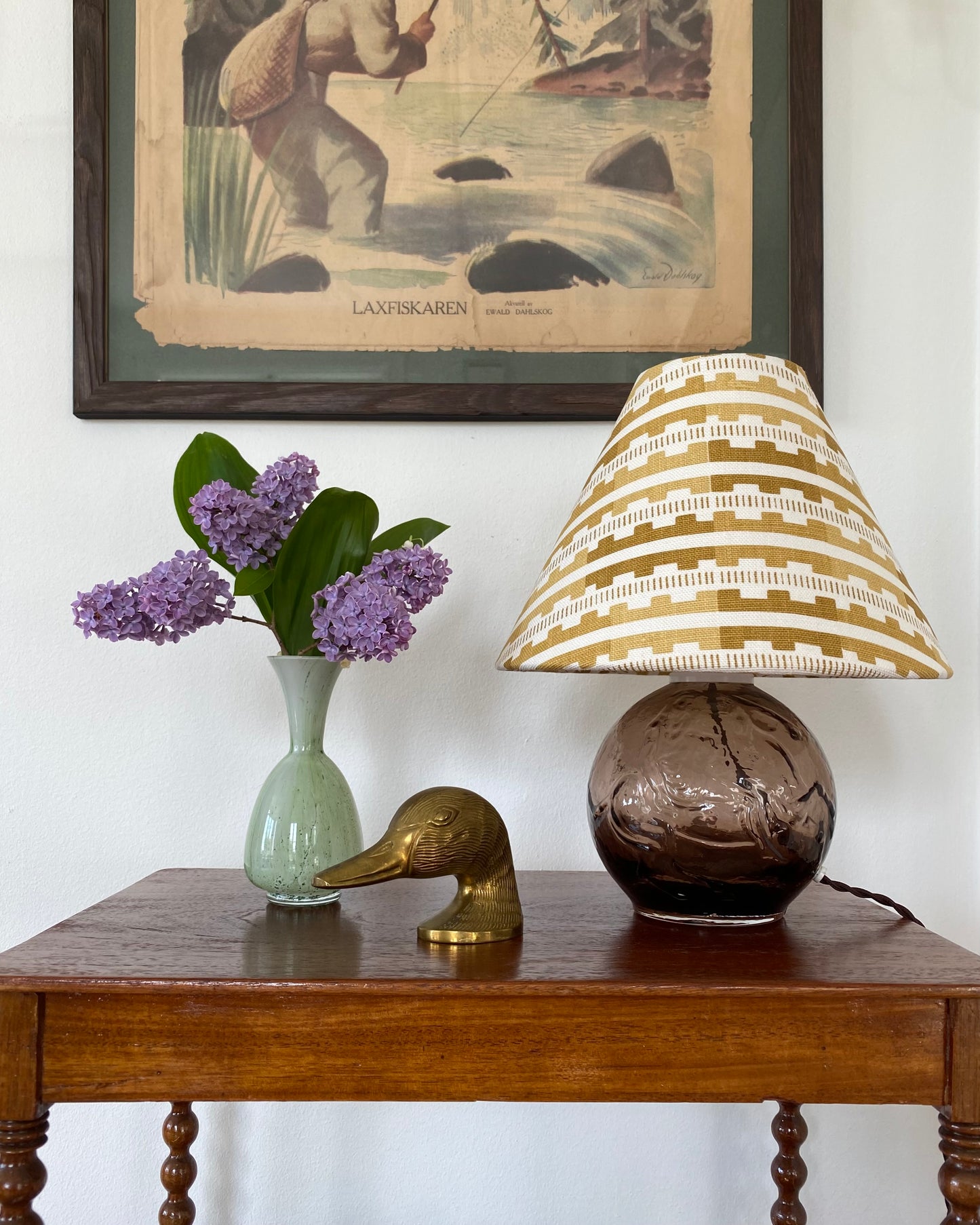 Brown glass table lamp with shade from Cathy Nordström