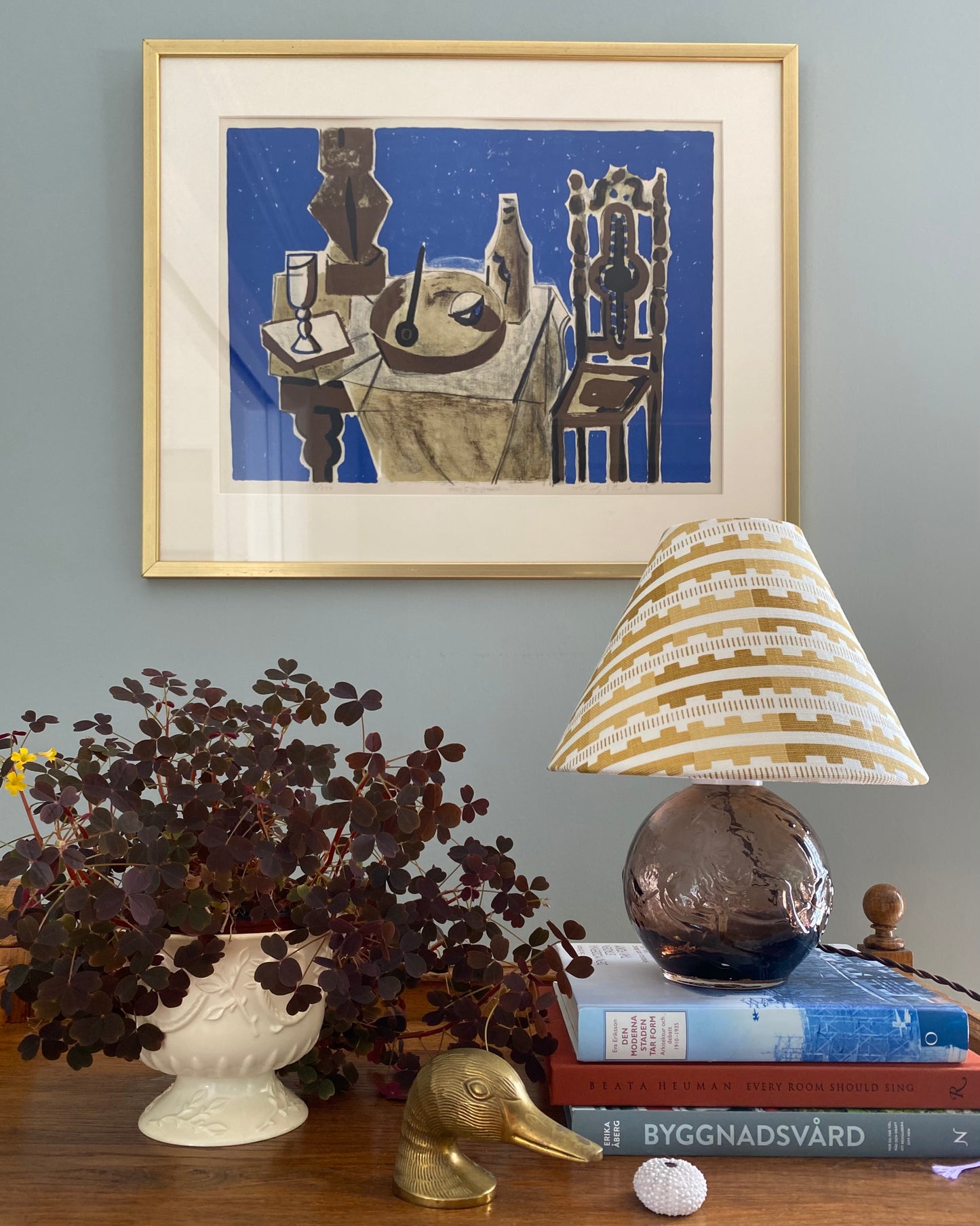 Brown glass table lamp with shade from Cathy Nordström