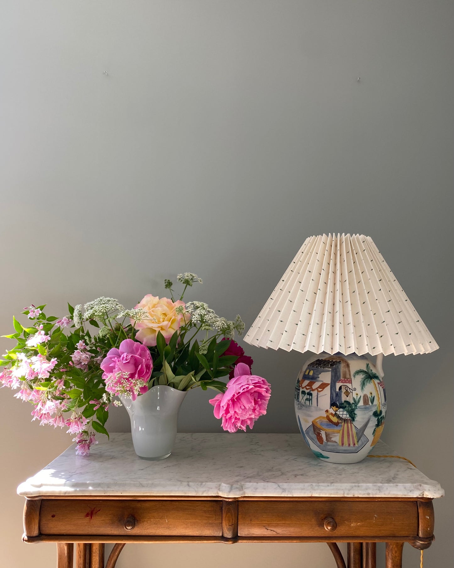 Large Rörstrand Table Lamp with Shade from Helene Blanche