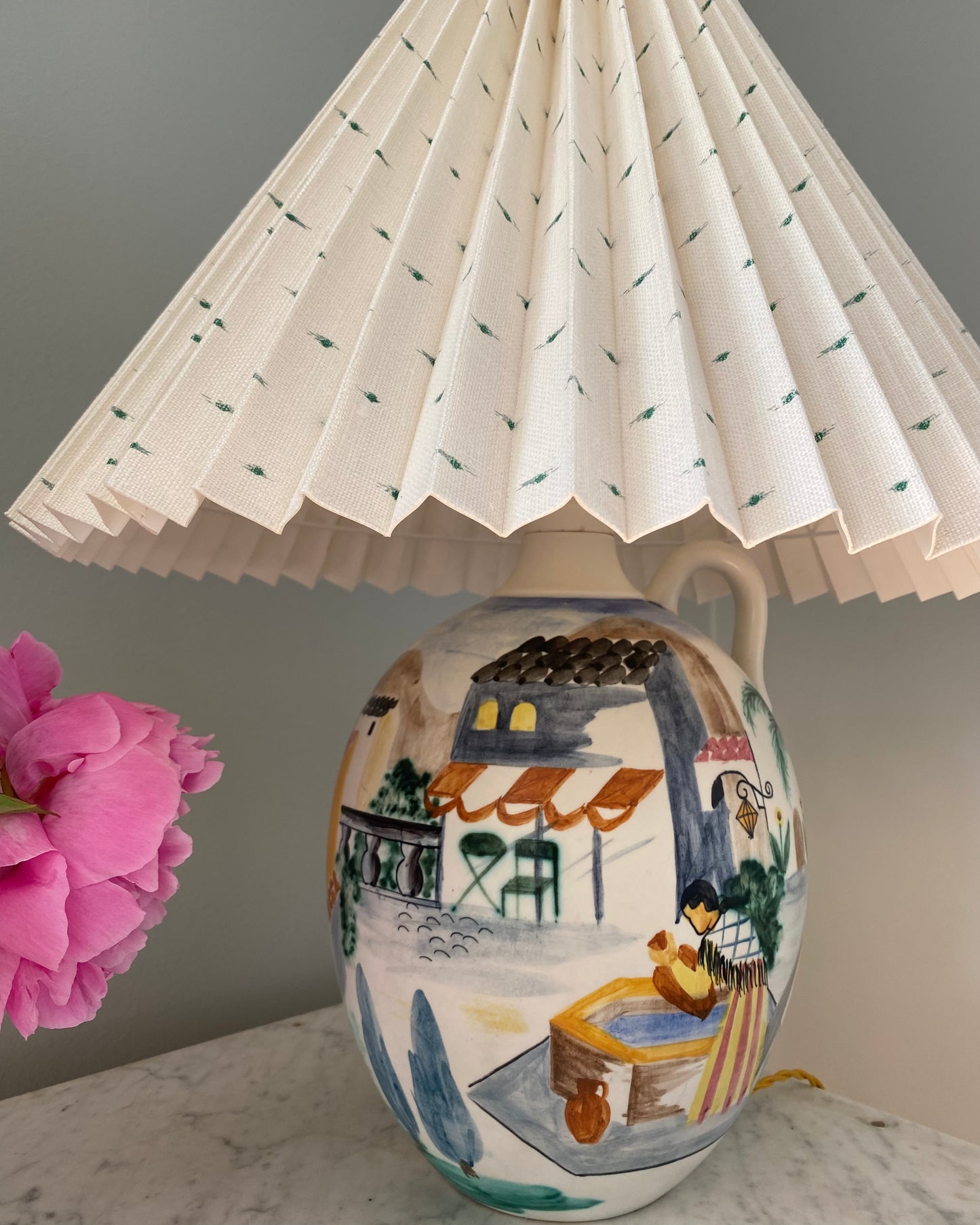 Large Rörstrand Table Lamp with Shade from Helene Blanche