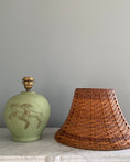 Load image into Gallery viewer, Vintage green table lamp with rattan shade