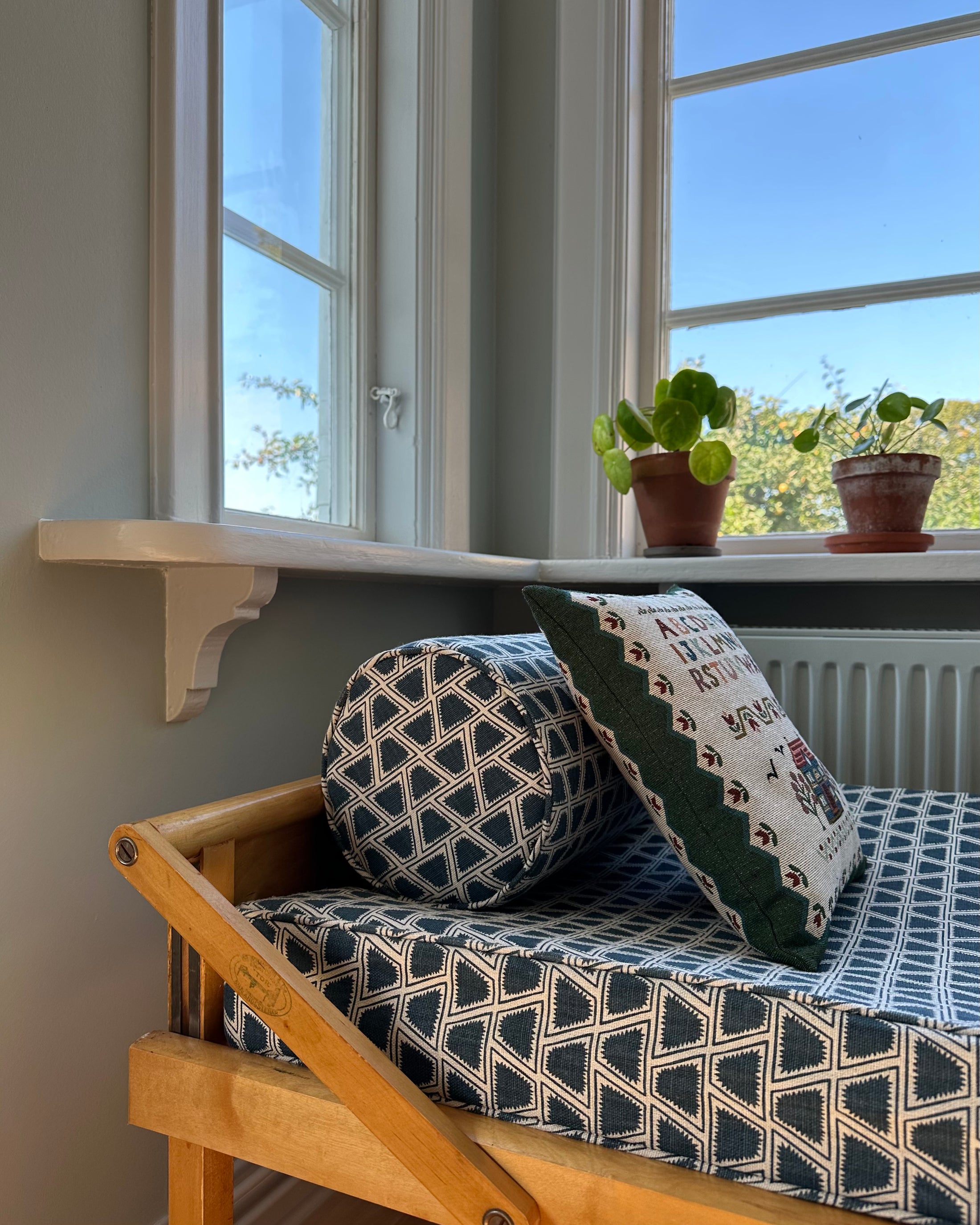 Vintage ABC Cushion with Red Checked Piping