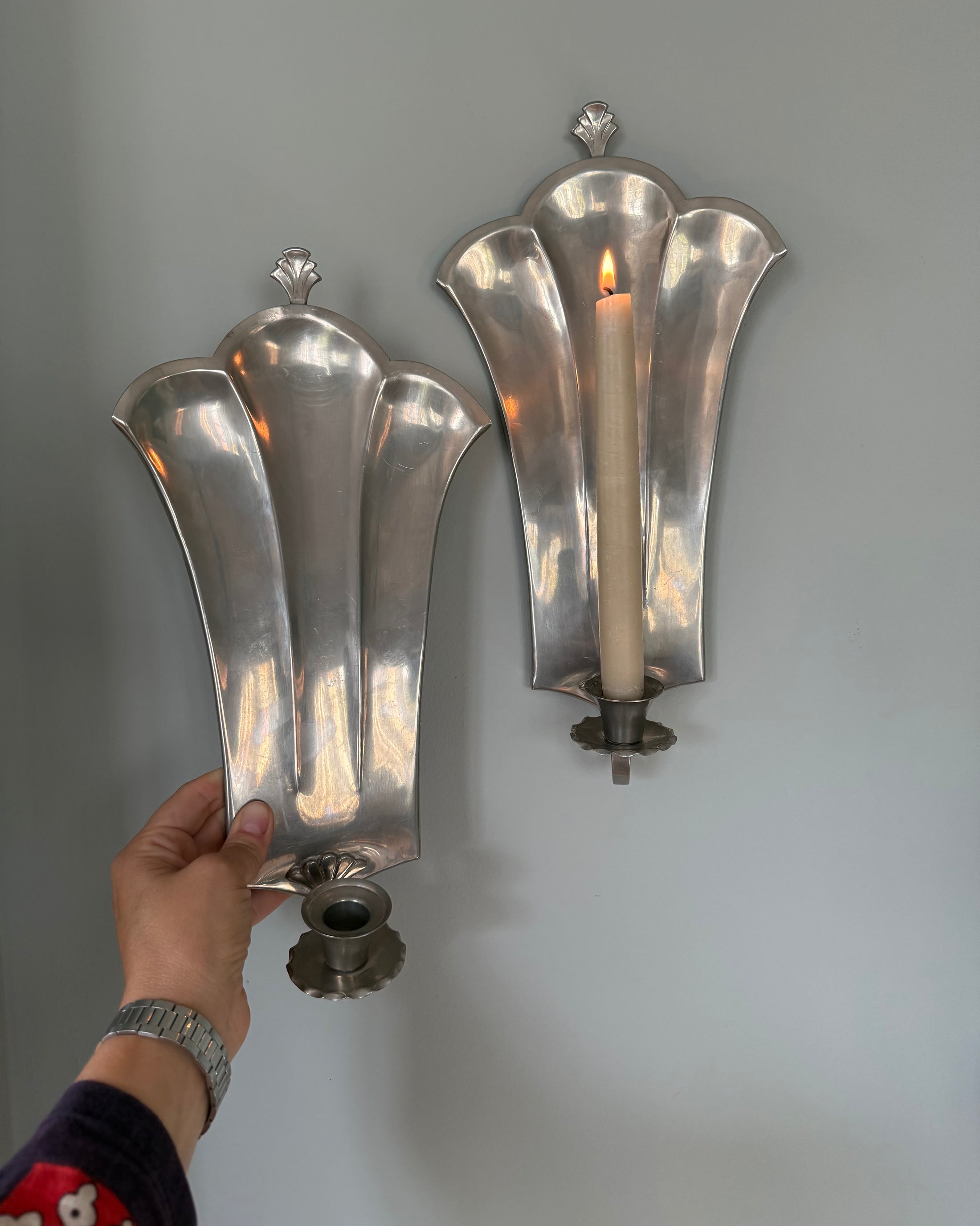 Pair of Art Deco Pewter Wall Sconces
