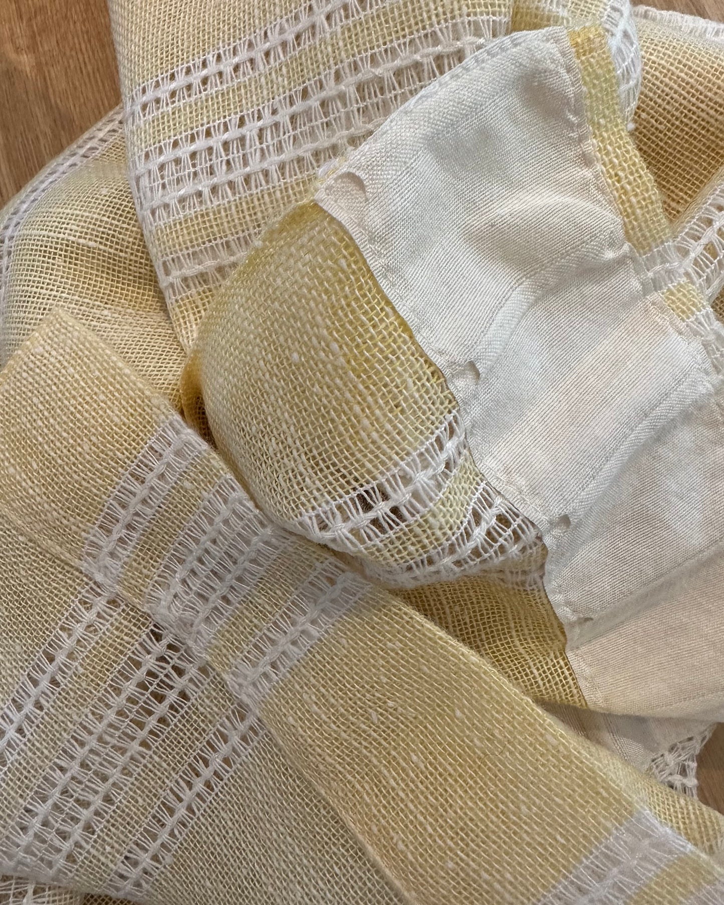 Pair of White and Yellow Curtains