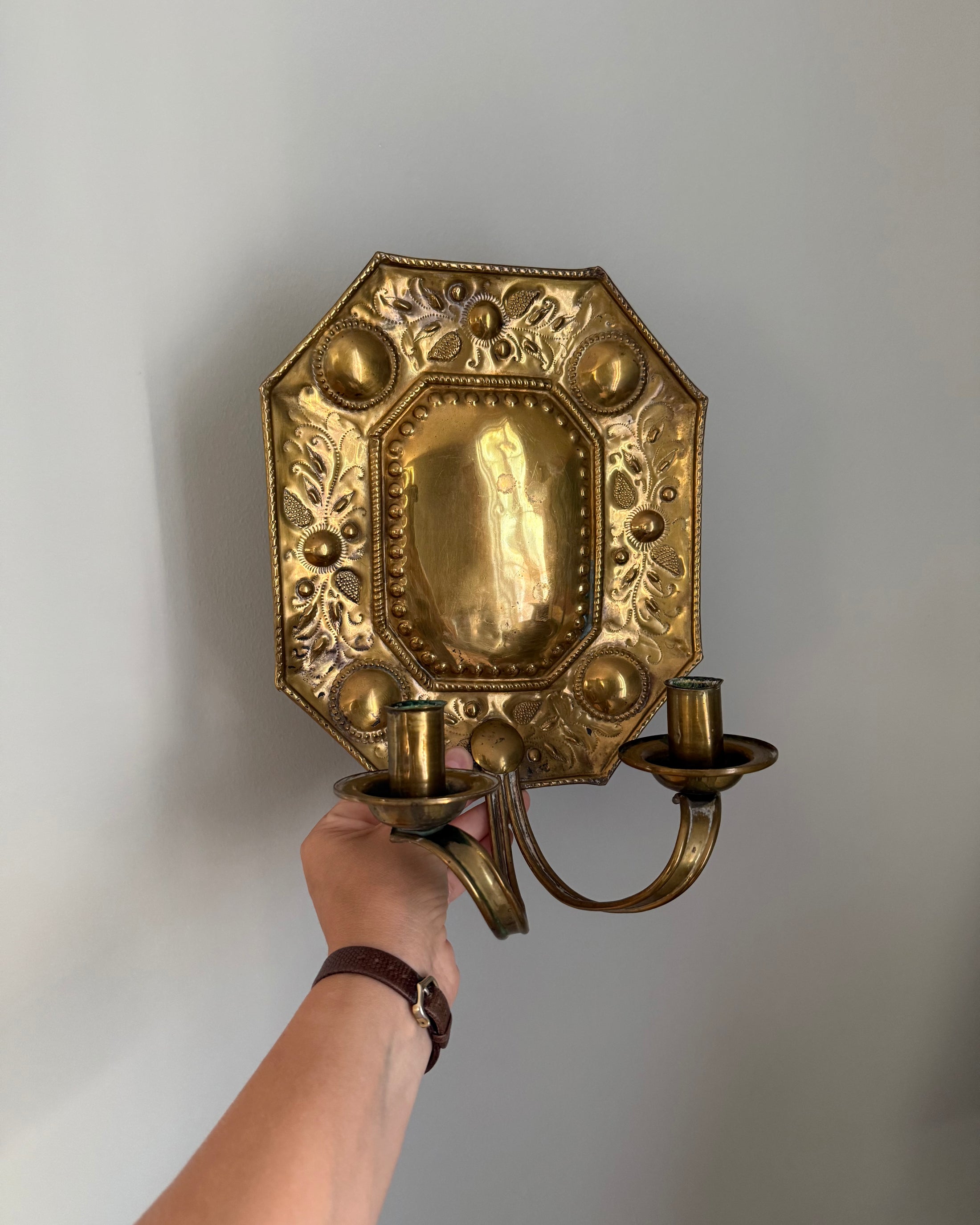 Pair of Double Armed Brass Wall Sconces
