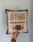 Load image into Gallery viewer, Vintage ABC Cushion with Red Checked Piping
