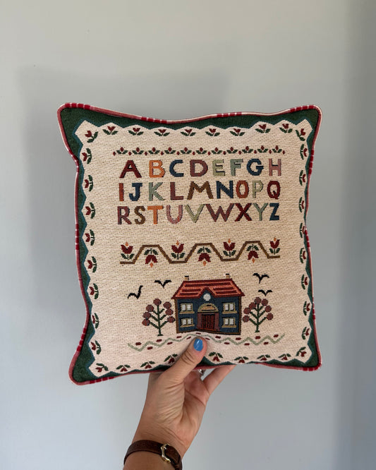 Vintage ABC Cushion with Red Checked Piping