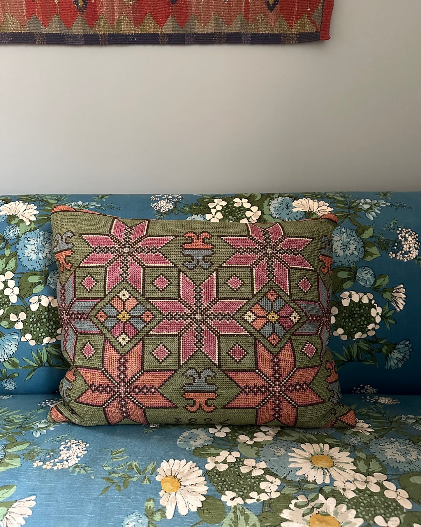 Green Hand-Embroidered Cushion