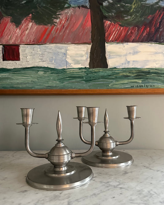 Pair of Art Deco Pewter Candle Holders