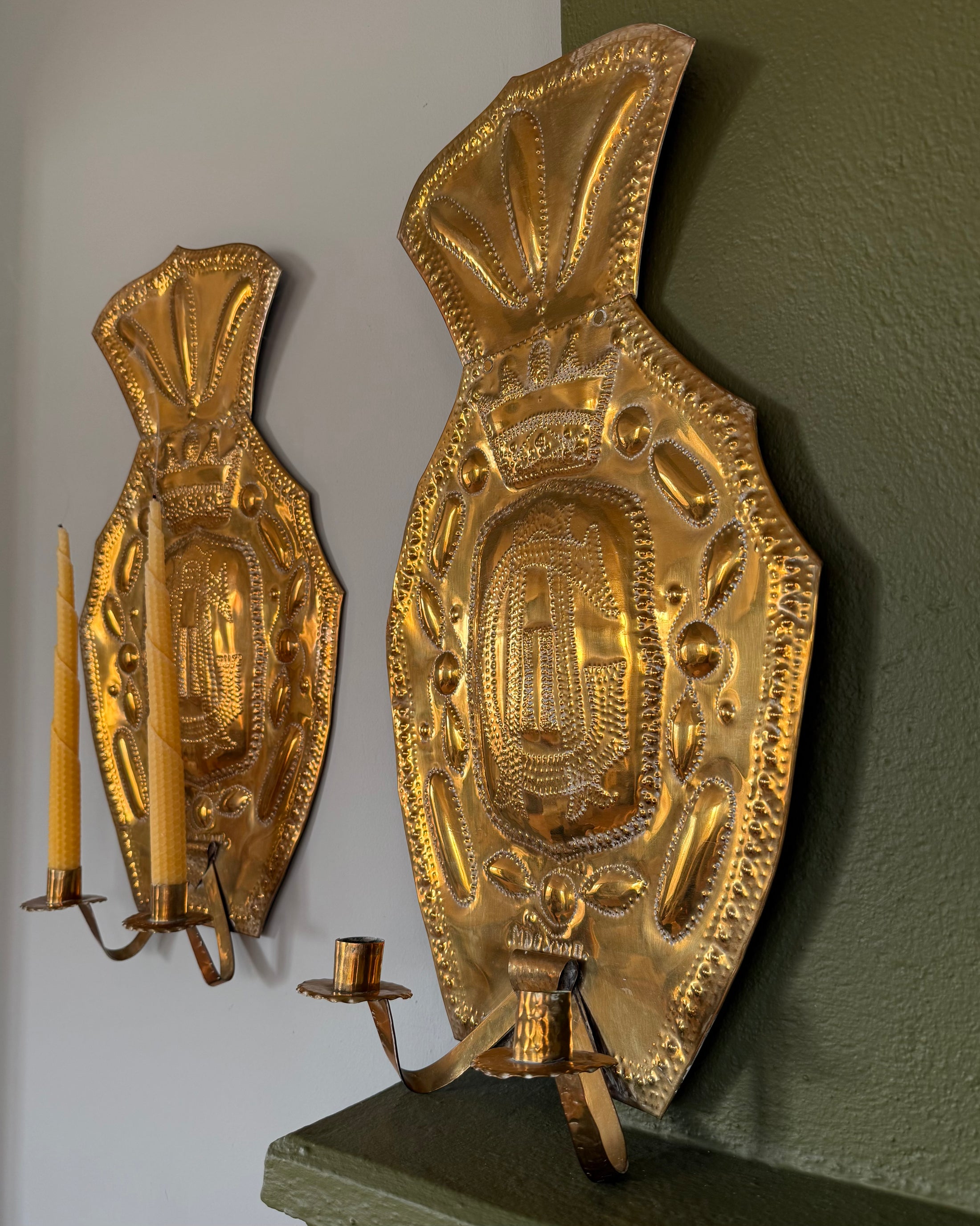 Pair of Double Armed Brass Wall Sconces