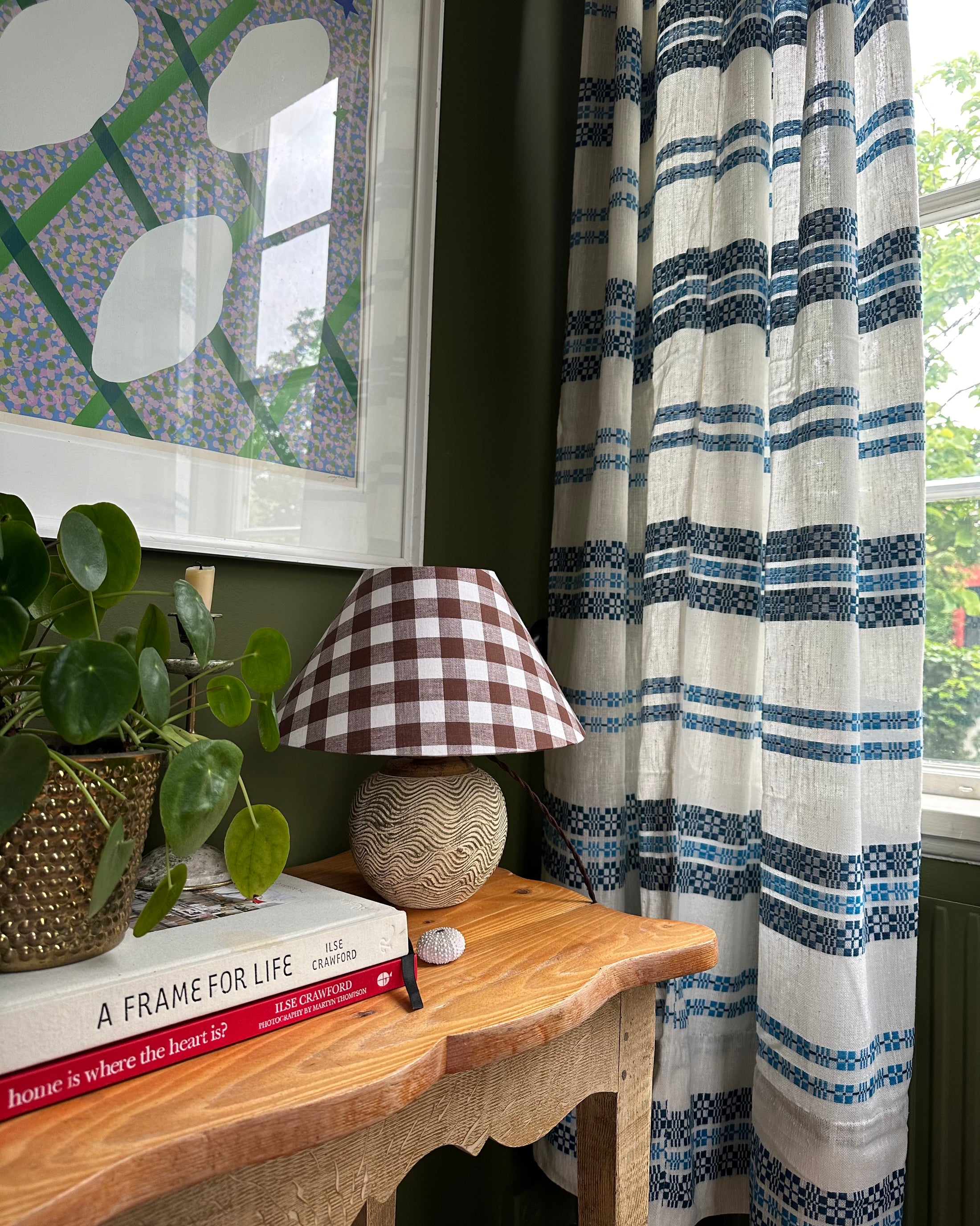 Vintage Table Lamp with Checked Shade