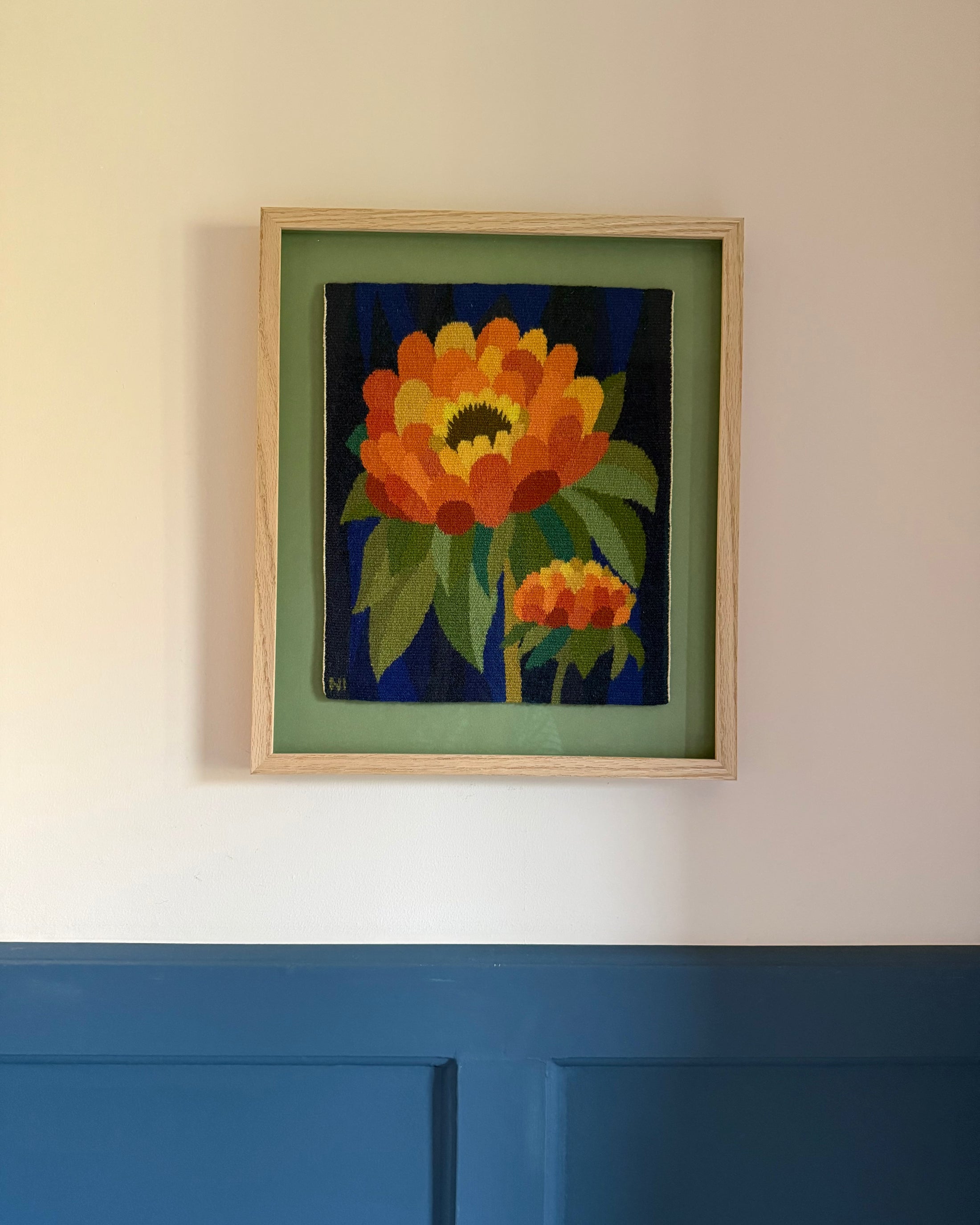 Framed Vintage Tapestry - Dahlia in Orange