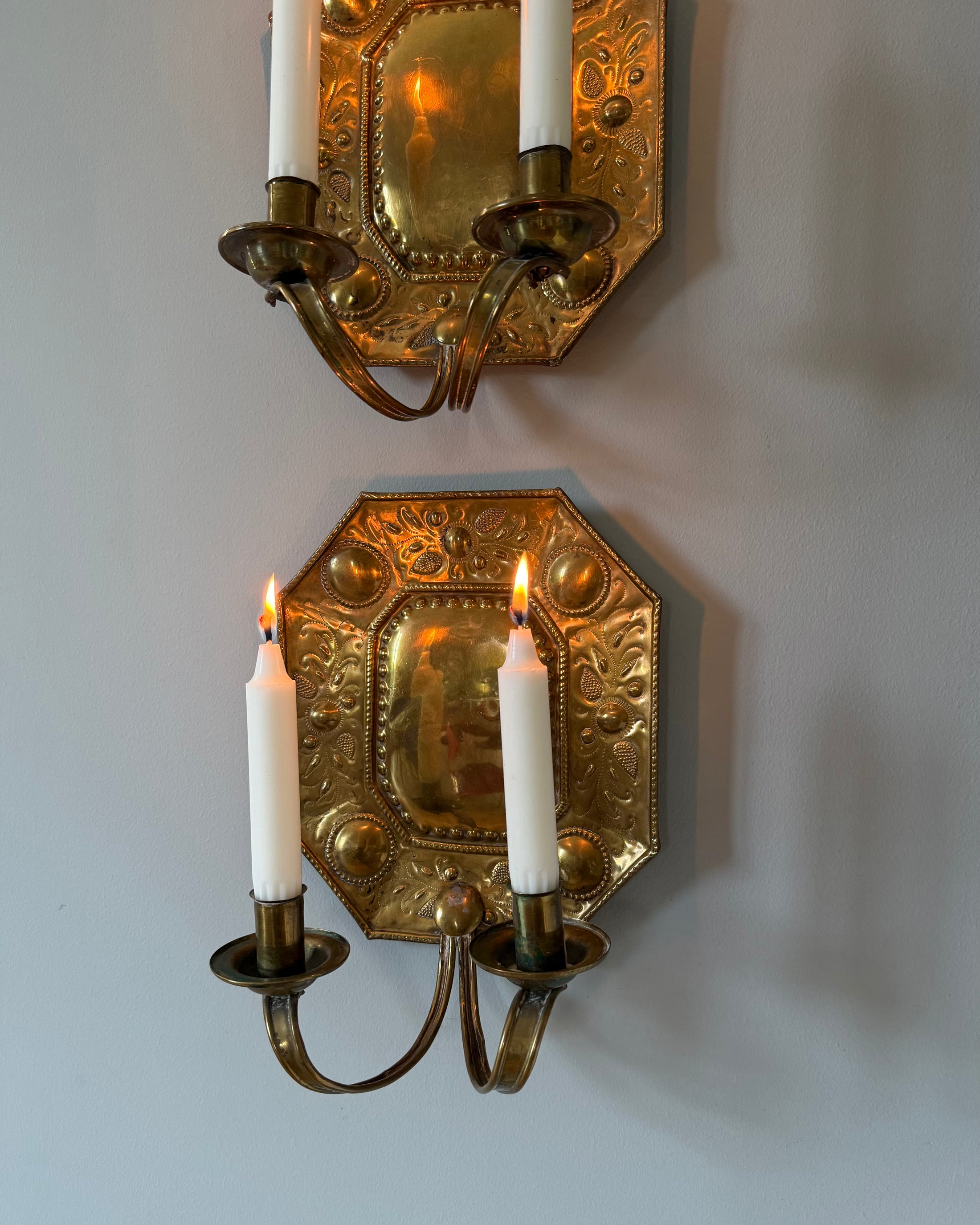 Pair of Double Armed Brass Wall Sconces