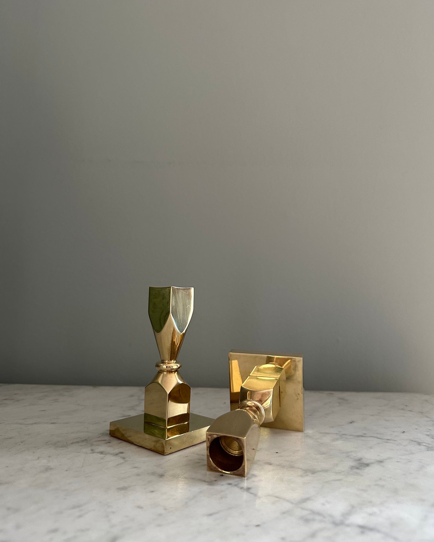 Pair of Heavy Brass Candle Holders