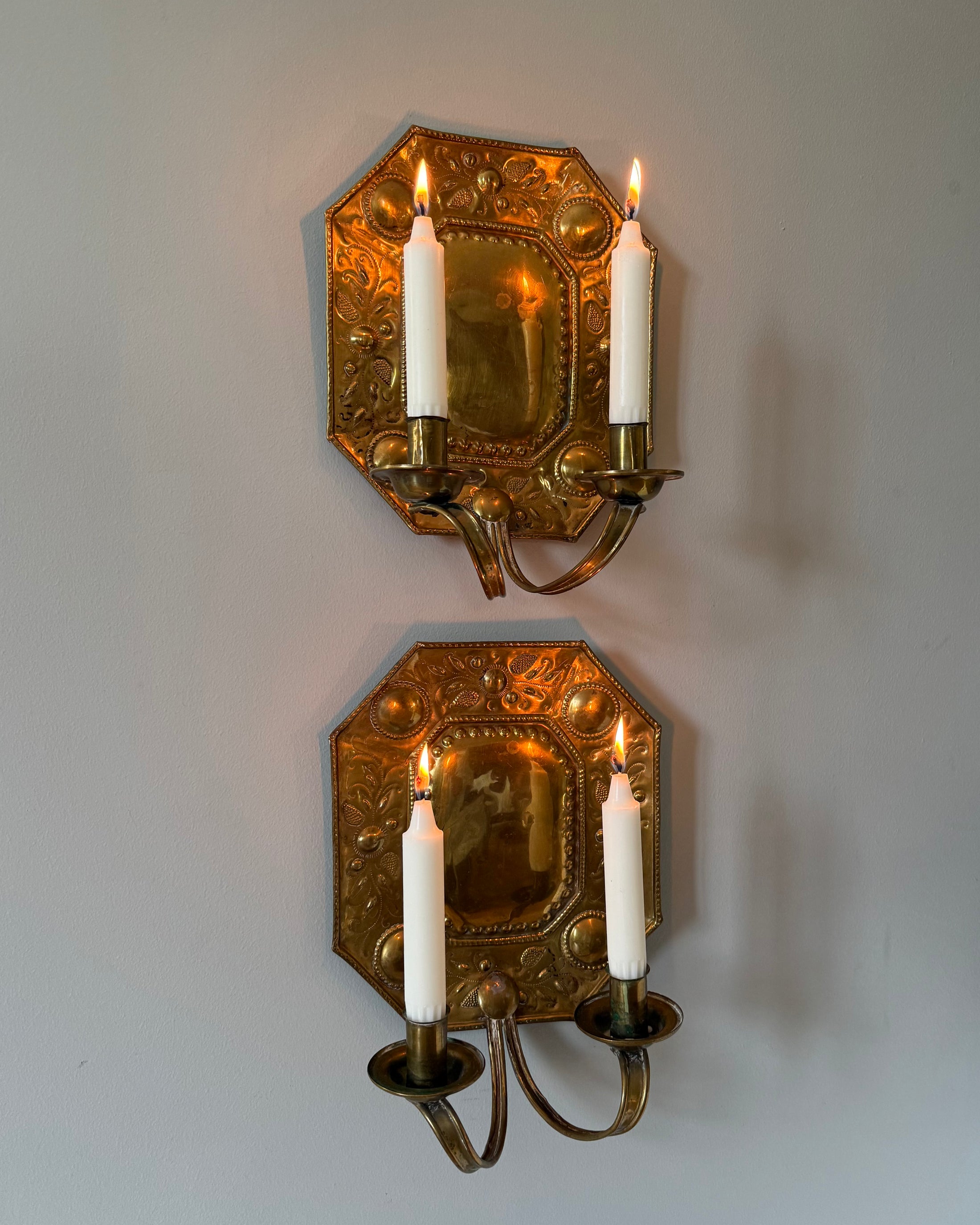 Pair of Double Armed Brass Wall Sconces