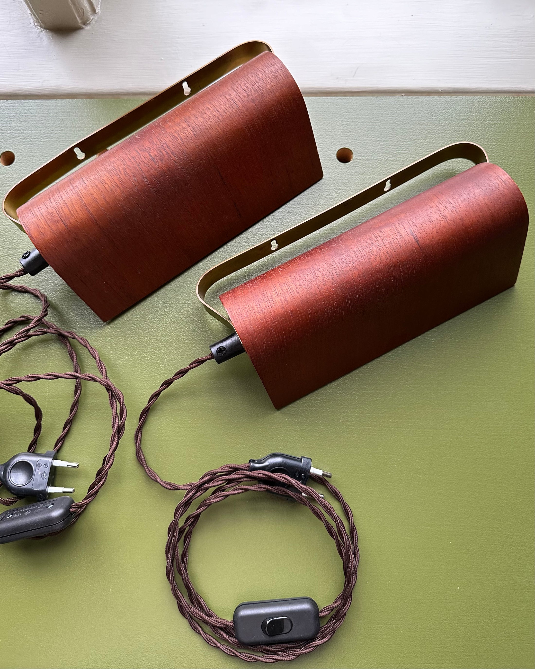 Pair of Mid-Century Teak Wall Lamps