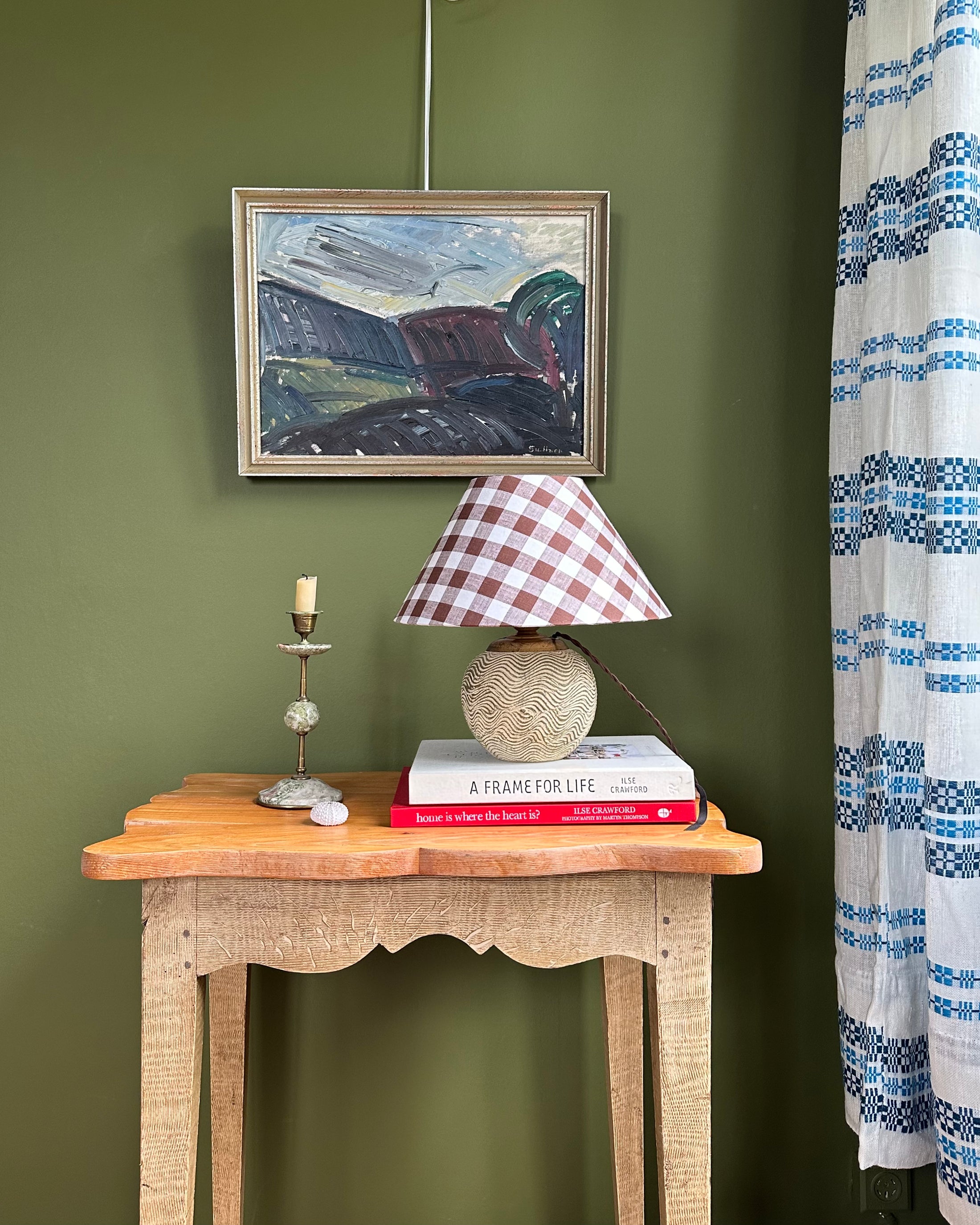 Vintage Table Lamp with Checked Shade