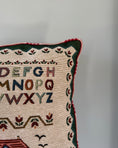 Load image into Gallery viewer, Vintage ABC Cushion with Red Checked Piping
