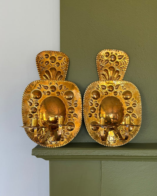 Pair of Double-Armed Brass Wall Sconces