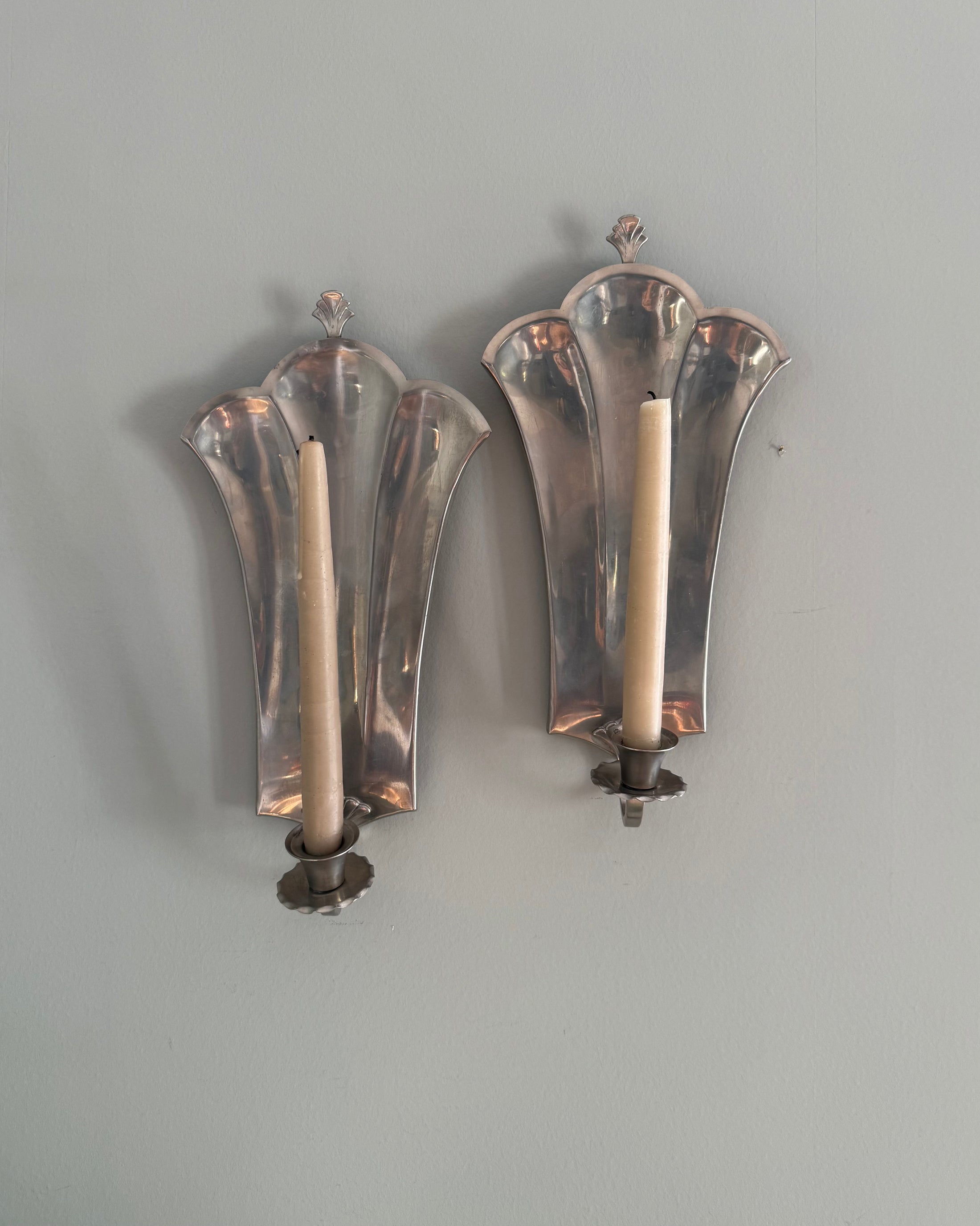 Pair of Art Deco Pewter Wall Sconces
