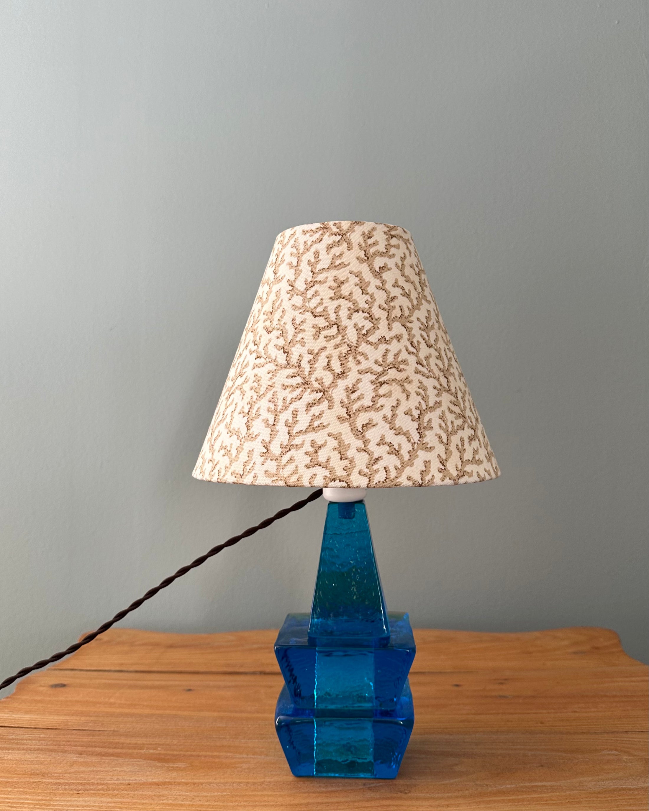 Blue Vintage Table Lamp with Handmade Shade