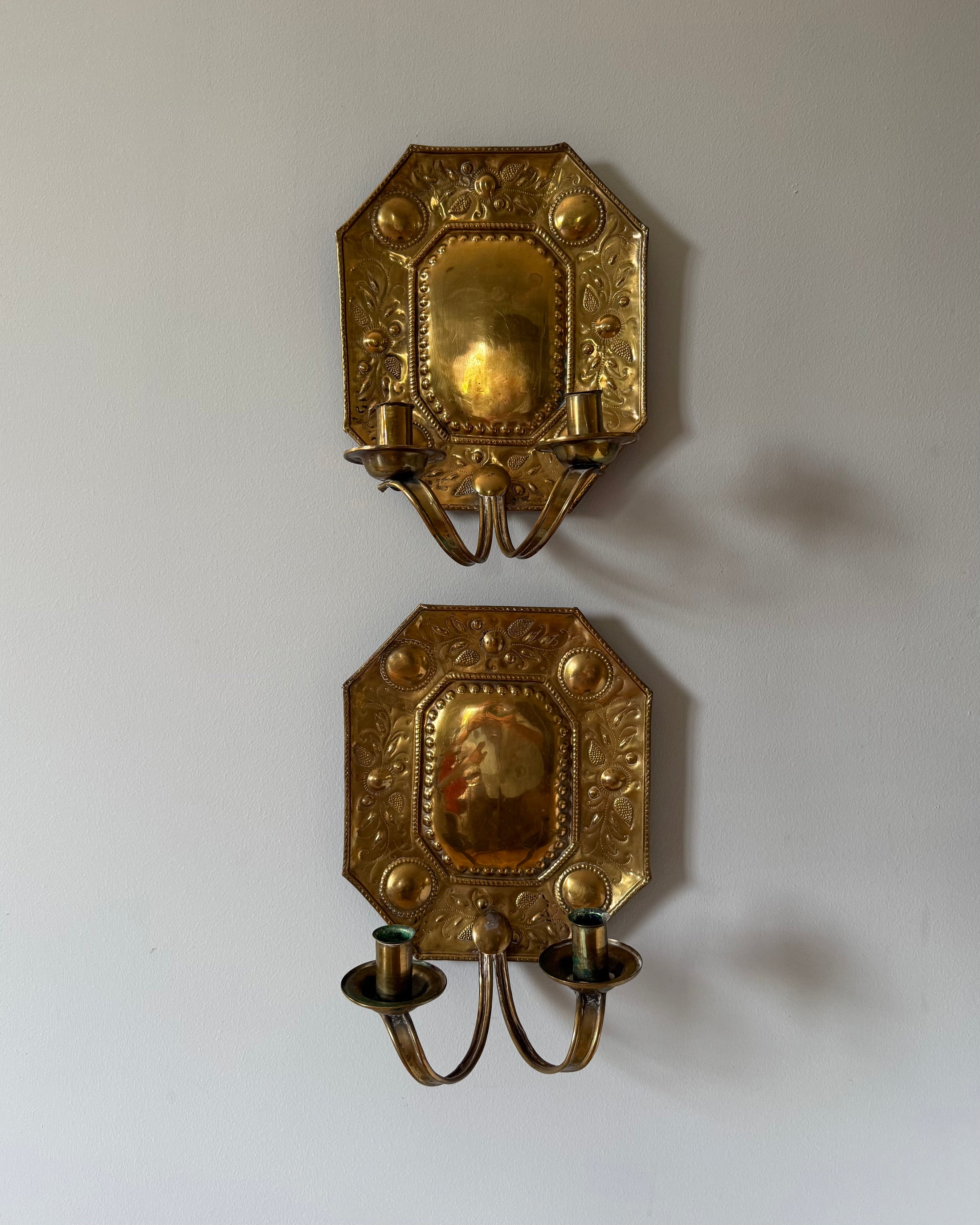 Pair of Double Armed Brass Wall Sconces