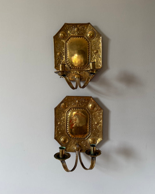Pair of Double Armed Brass Wall Sconces