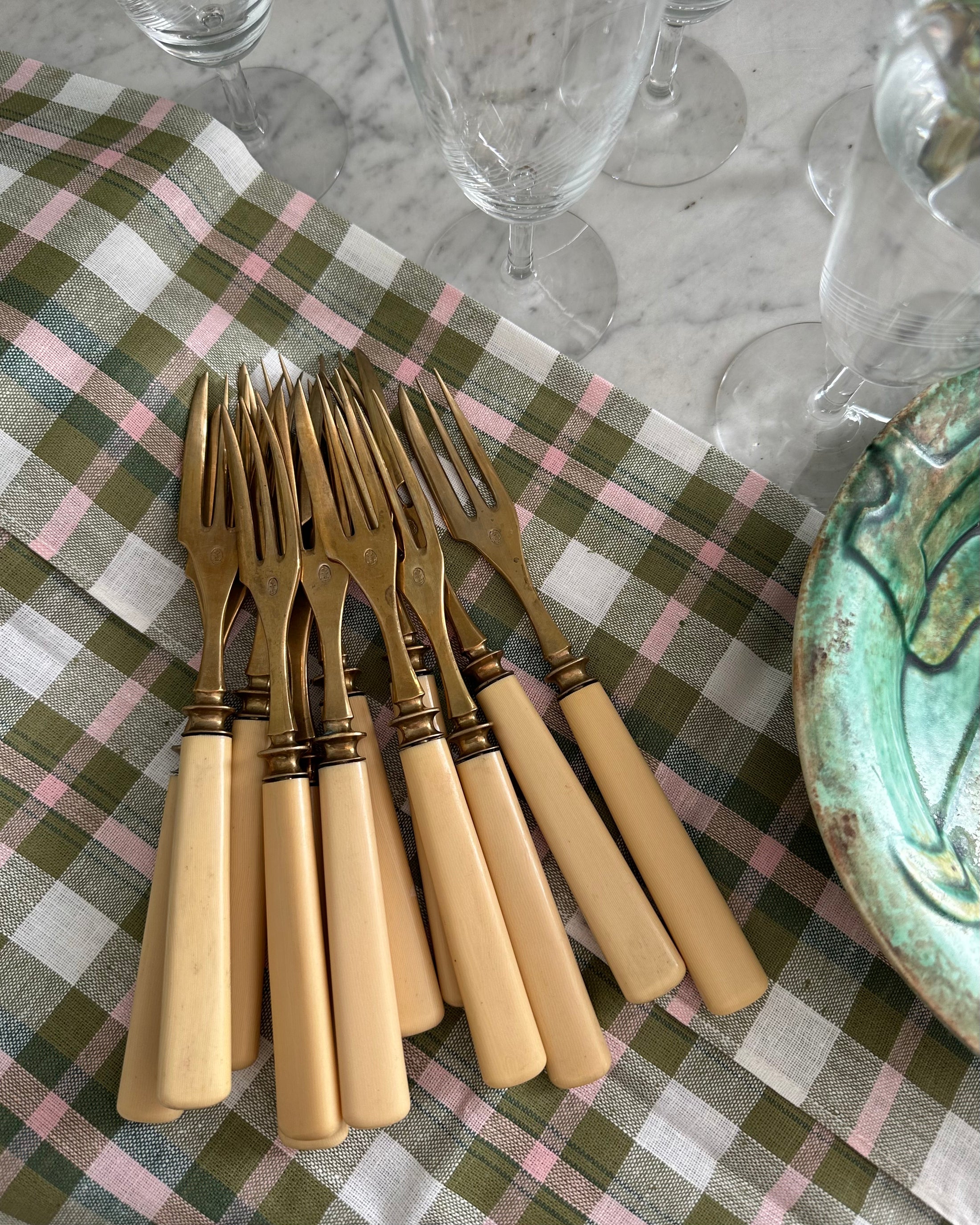 Set of 12 Brass Forks - "vickningsgafflar"