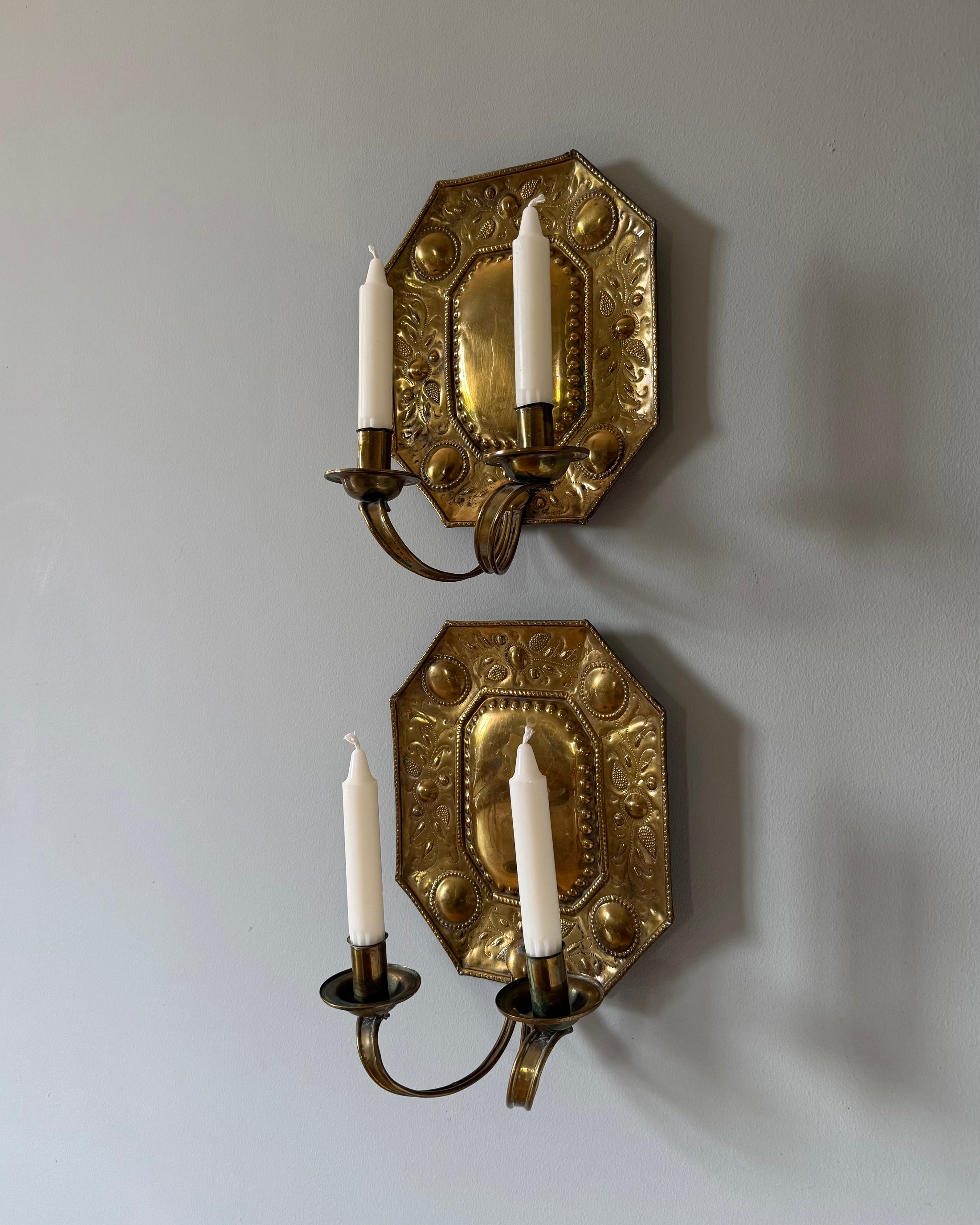 Pair of Double Armed Brass Wall Sconces