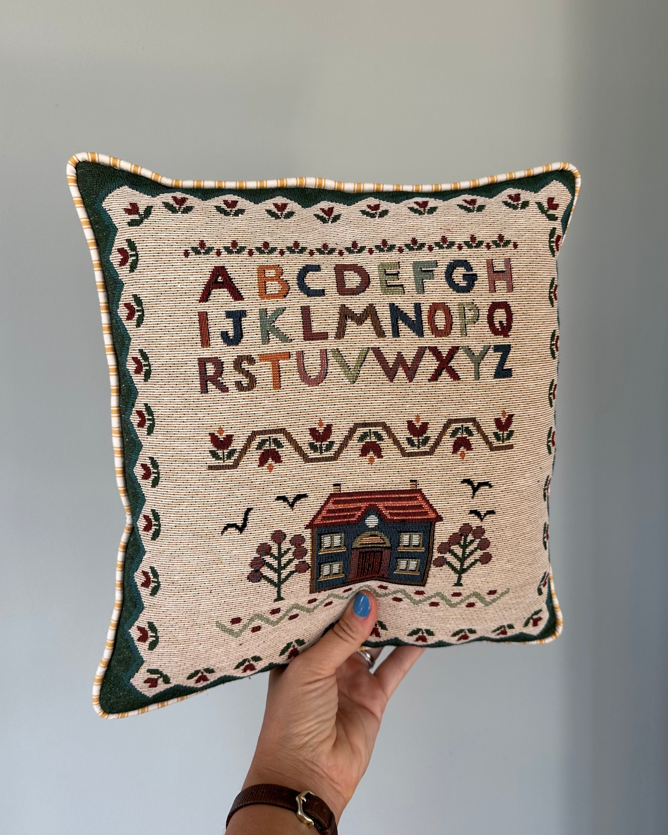 Vintage ABC Cushion with Yellow and White Piping