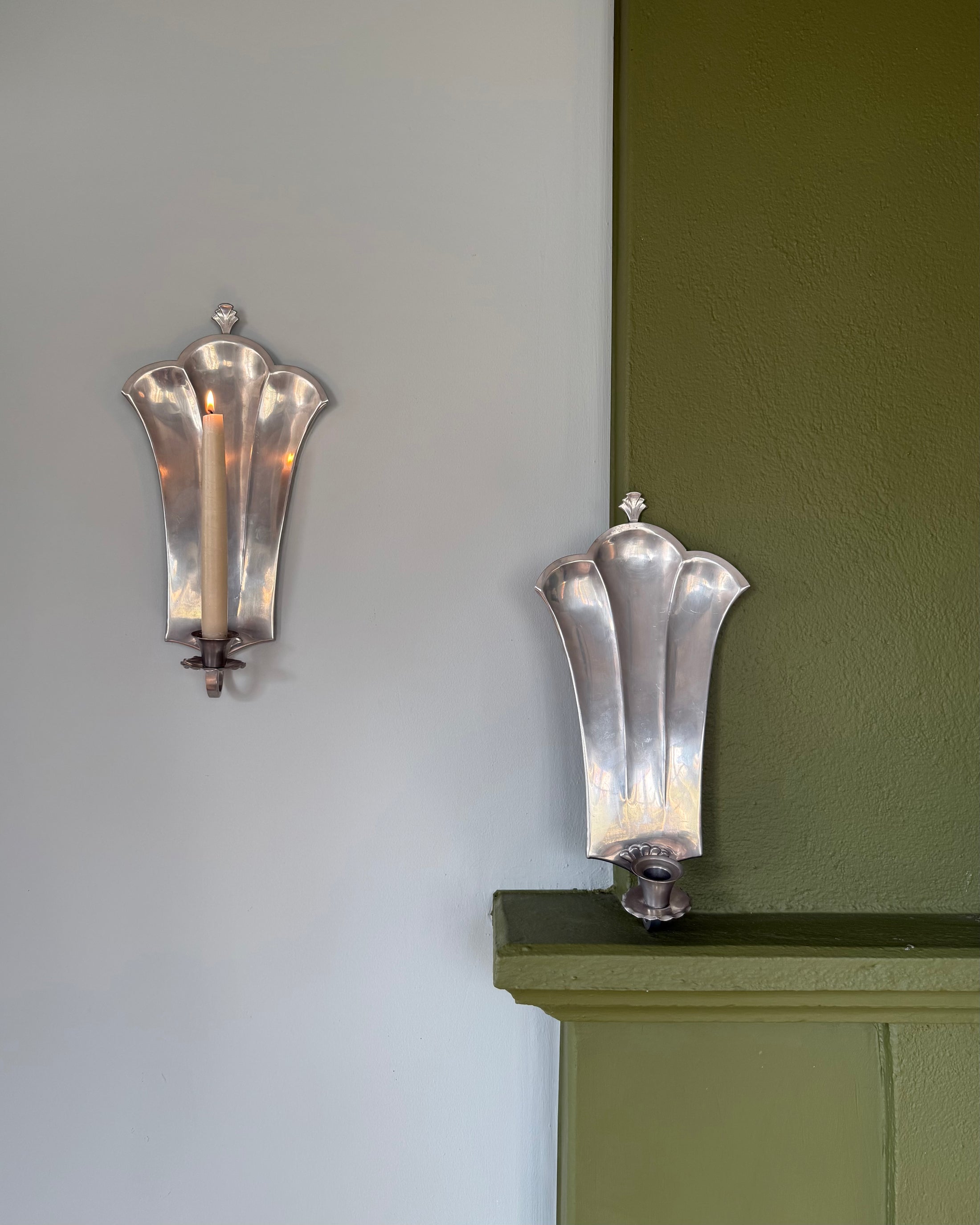 Pair of Art Deco Pewter Wall Sconces