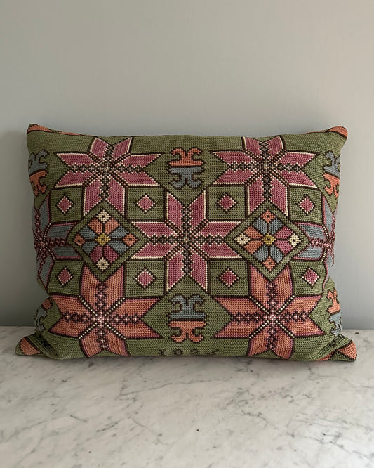 Green Hand-Embroidered Cushion
