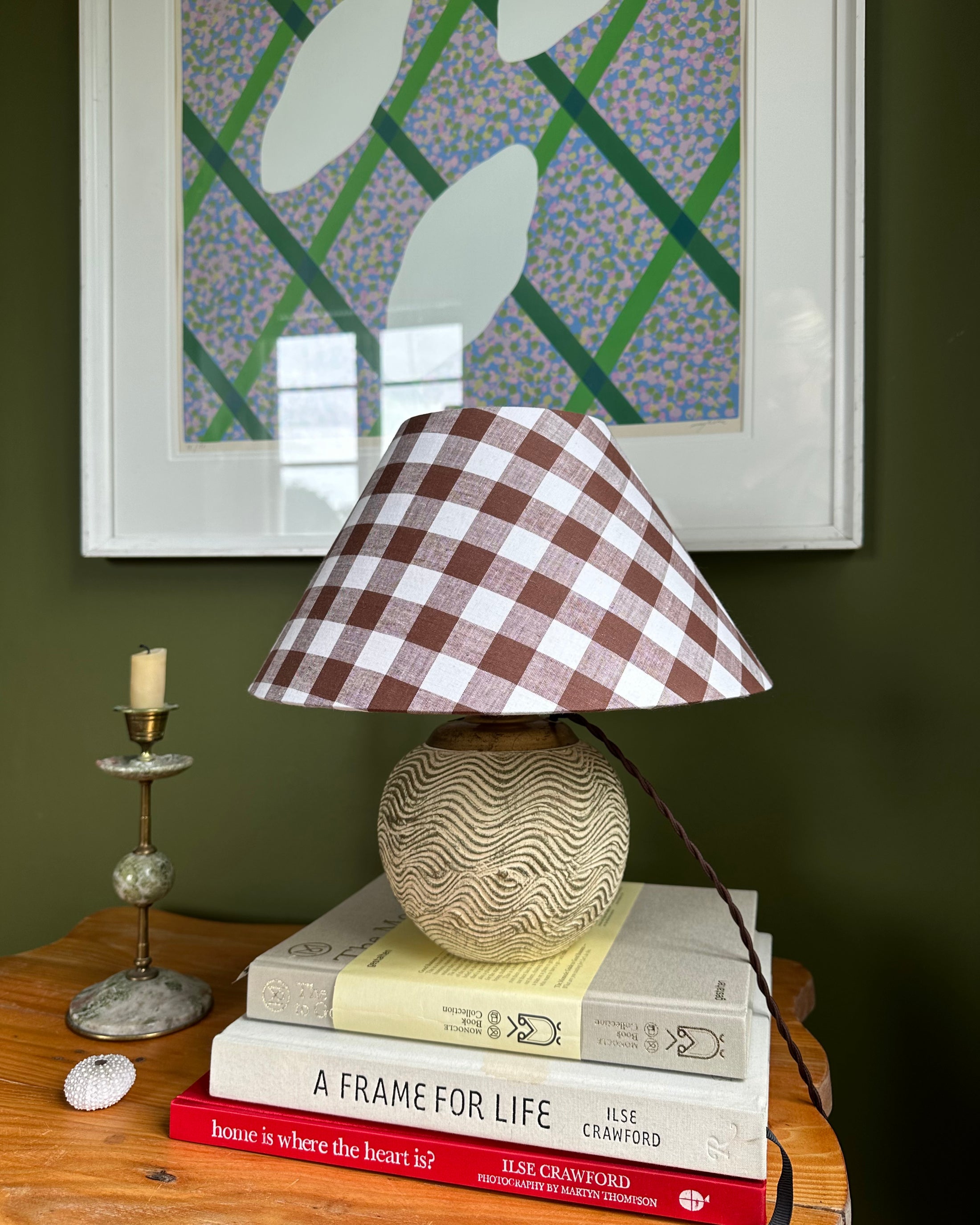 Vintage Table Lamp with Checked Shade