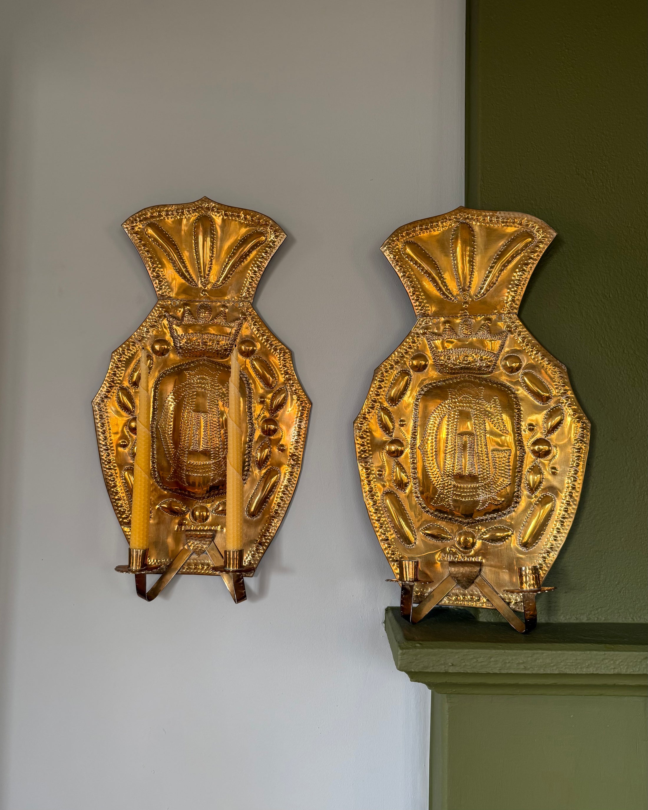 Pair of Double Armed Brass Wall Sconces