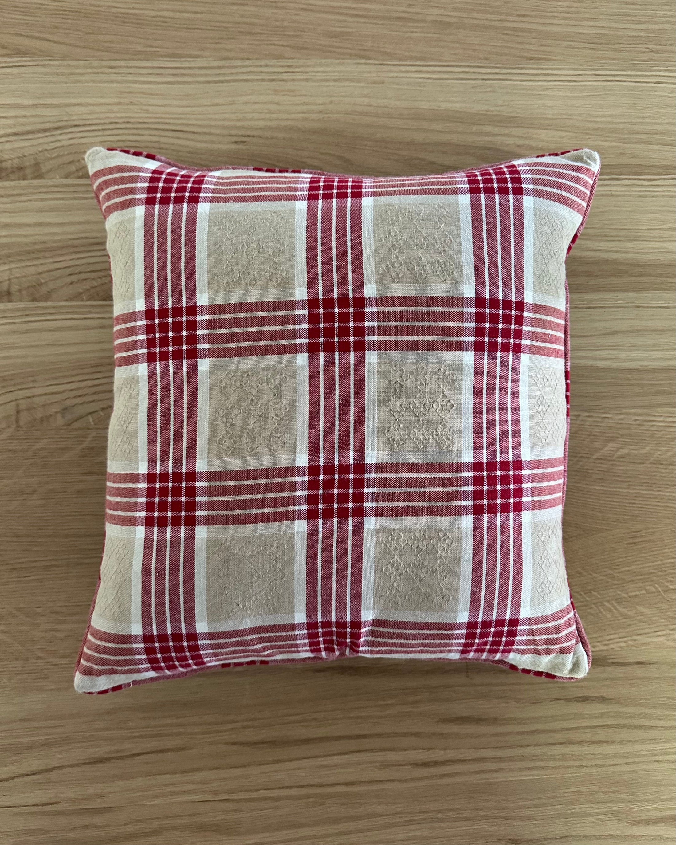 Vintage ABC Cushion with Red Checked Piping