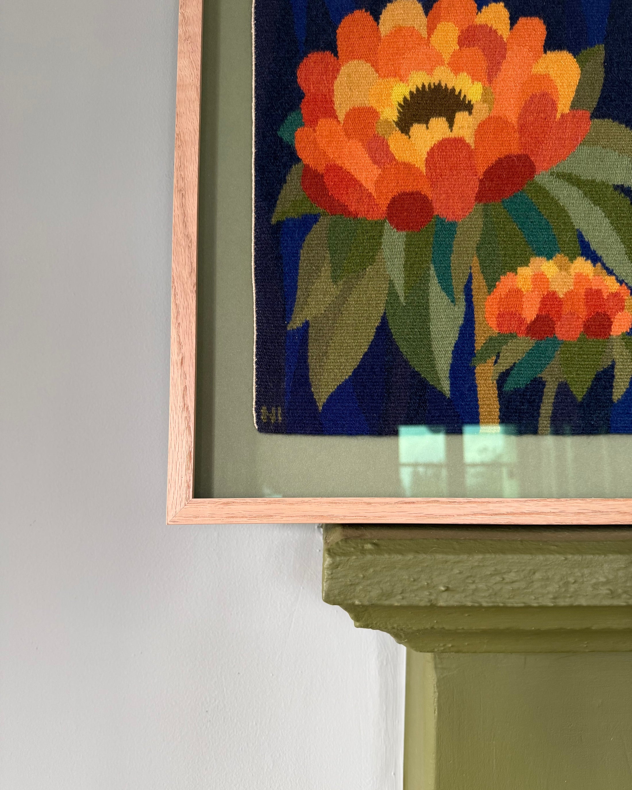 Framed Vintage Tapestry - Dahlia in Orange