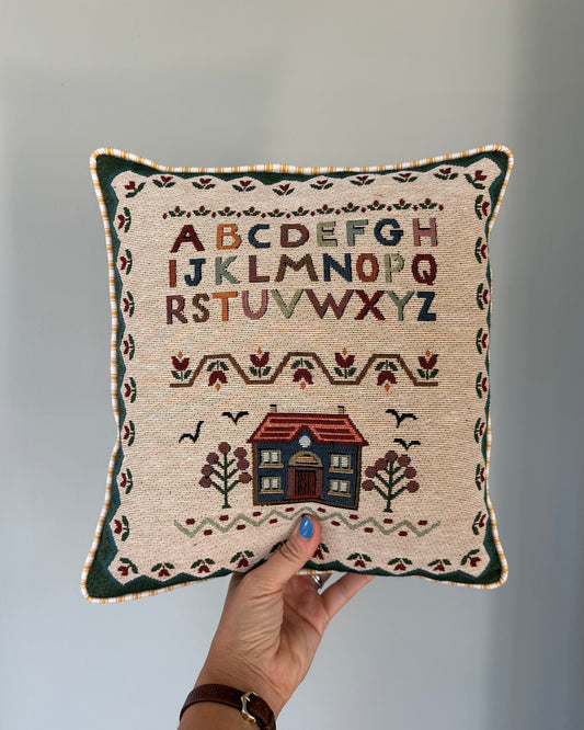 Vintage ABC Cushion with Yellow and White Piping