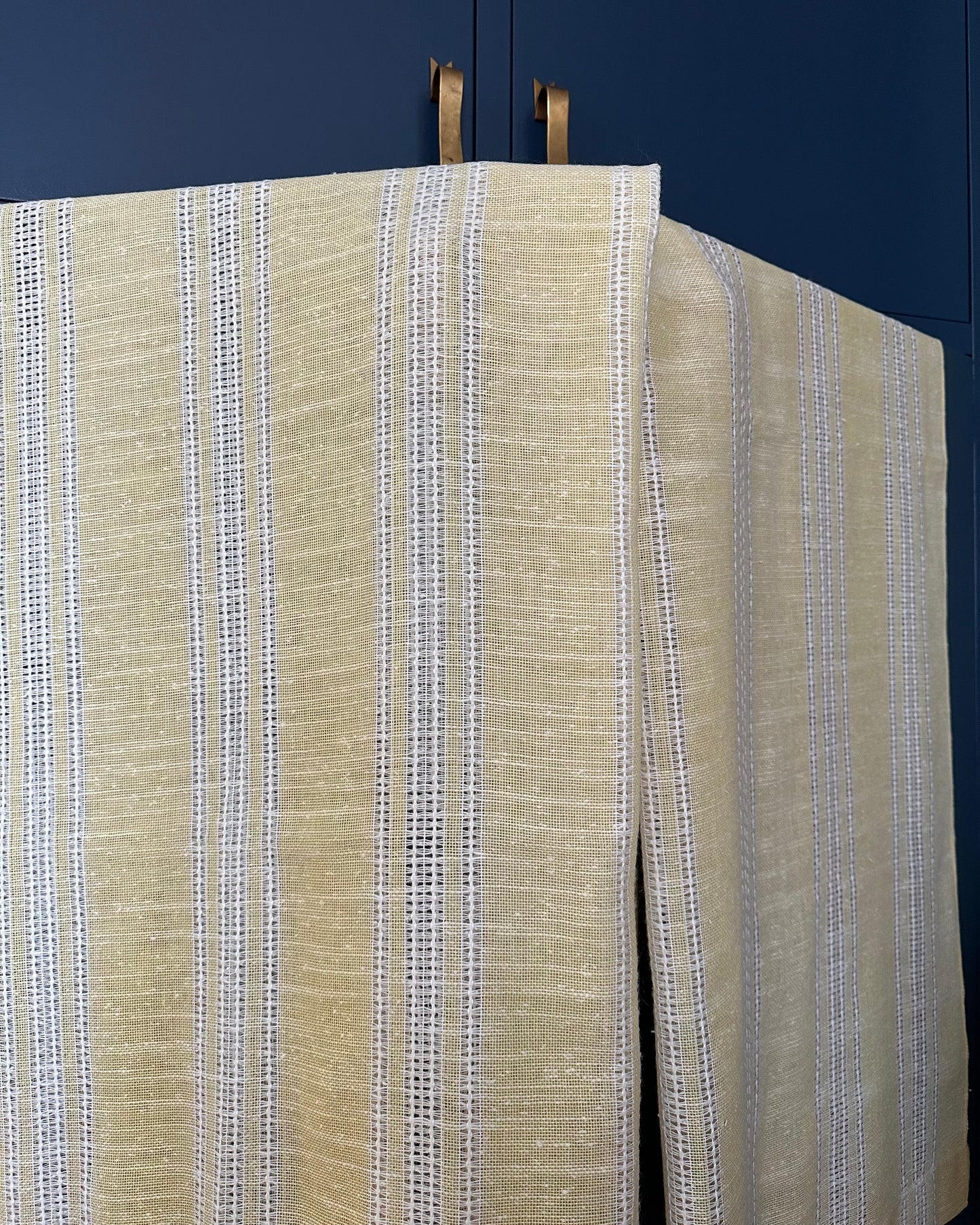 Pair of White and Yellow Curtains